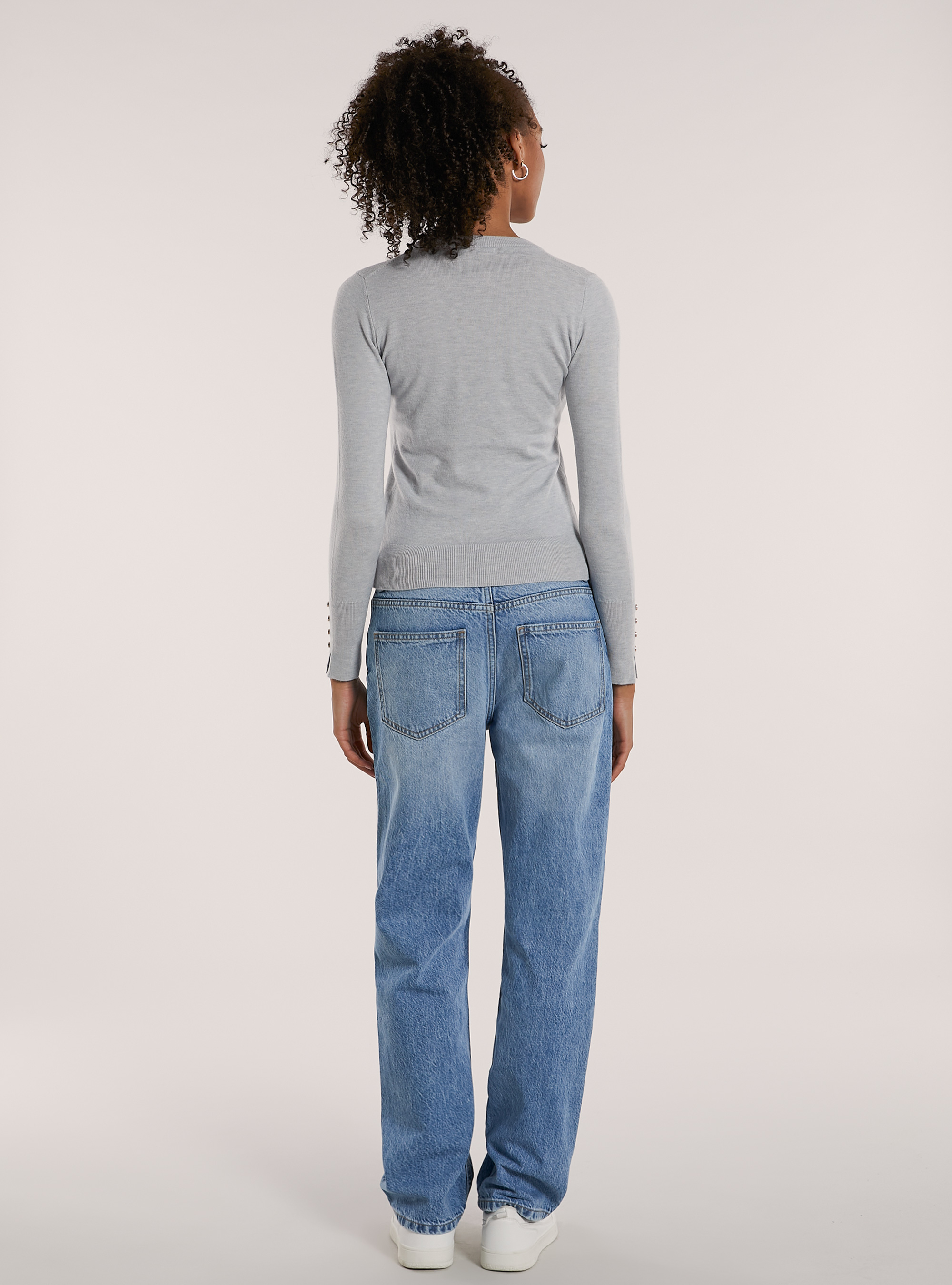 Maglia girocollo con bottoni, MGY1 GREY MEL DARK