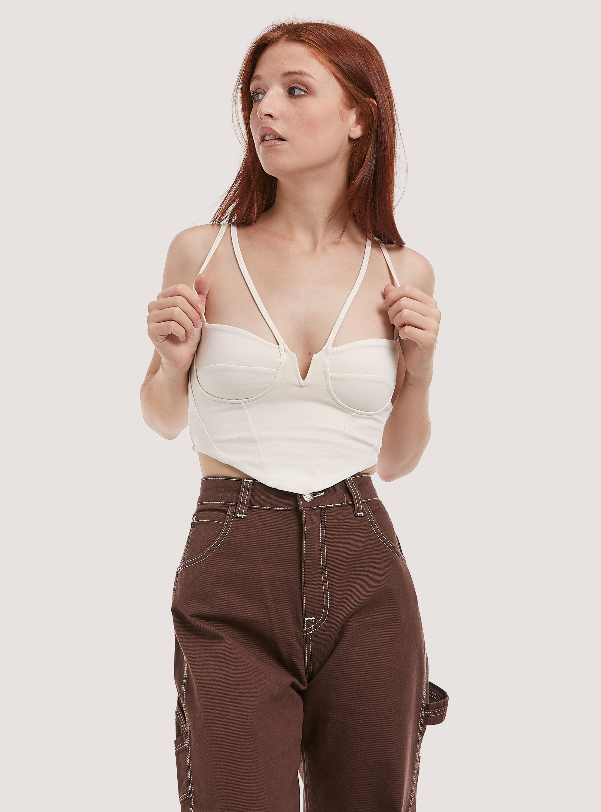 Top cropped bustier, WH1 OFF WHITE