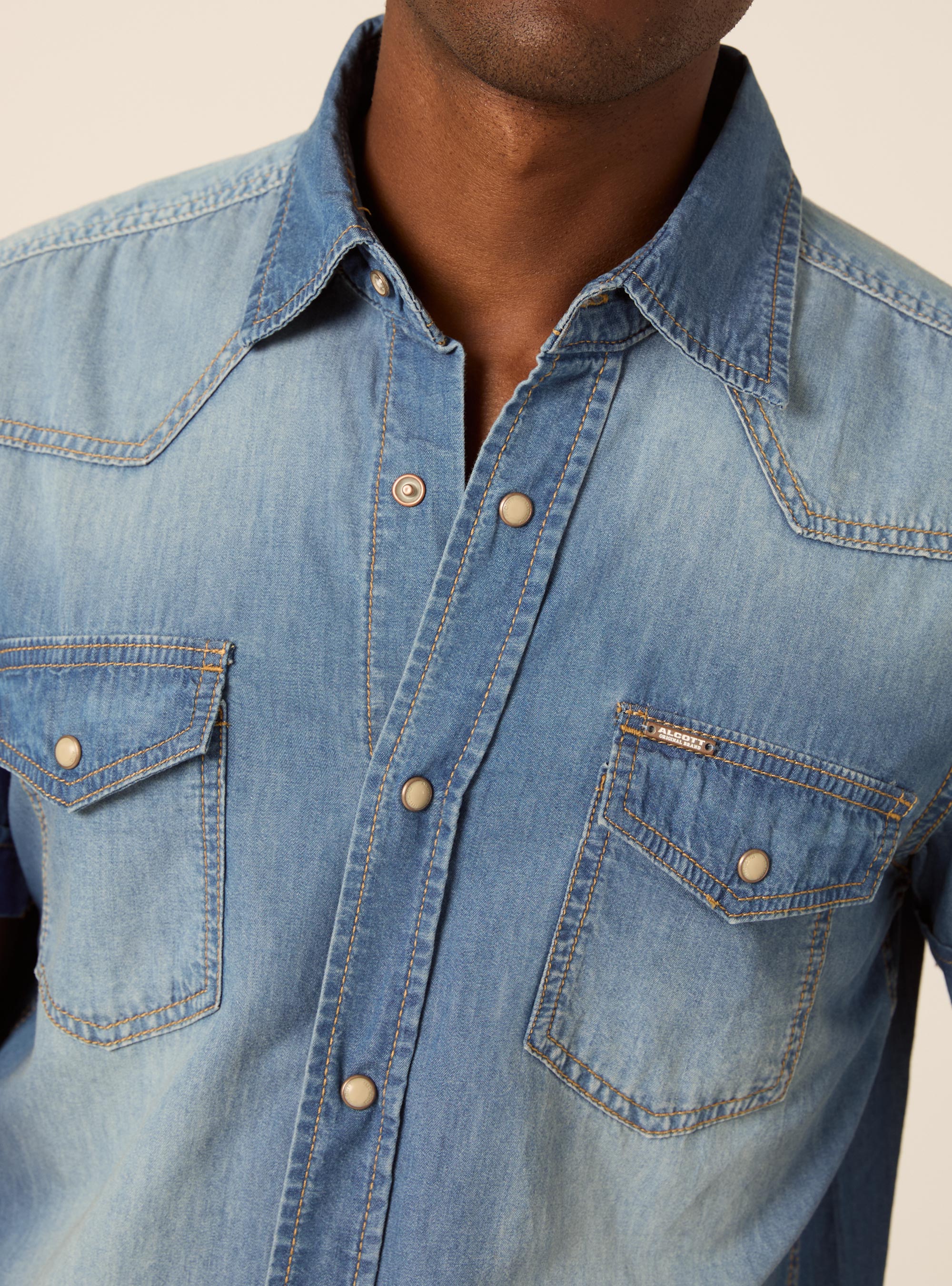 Camicia denim mezza manica, D003 MEDIUM BLUE