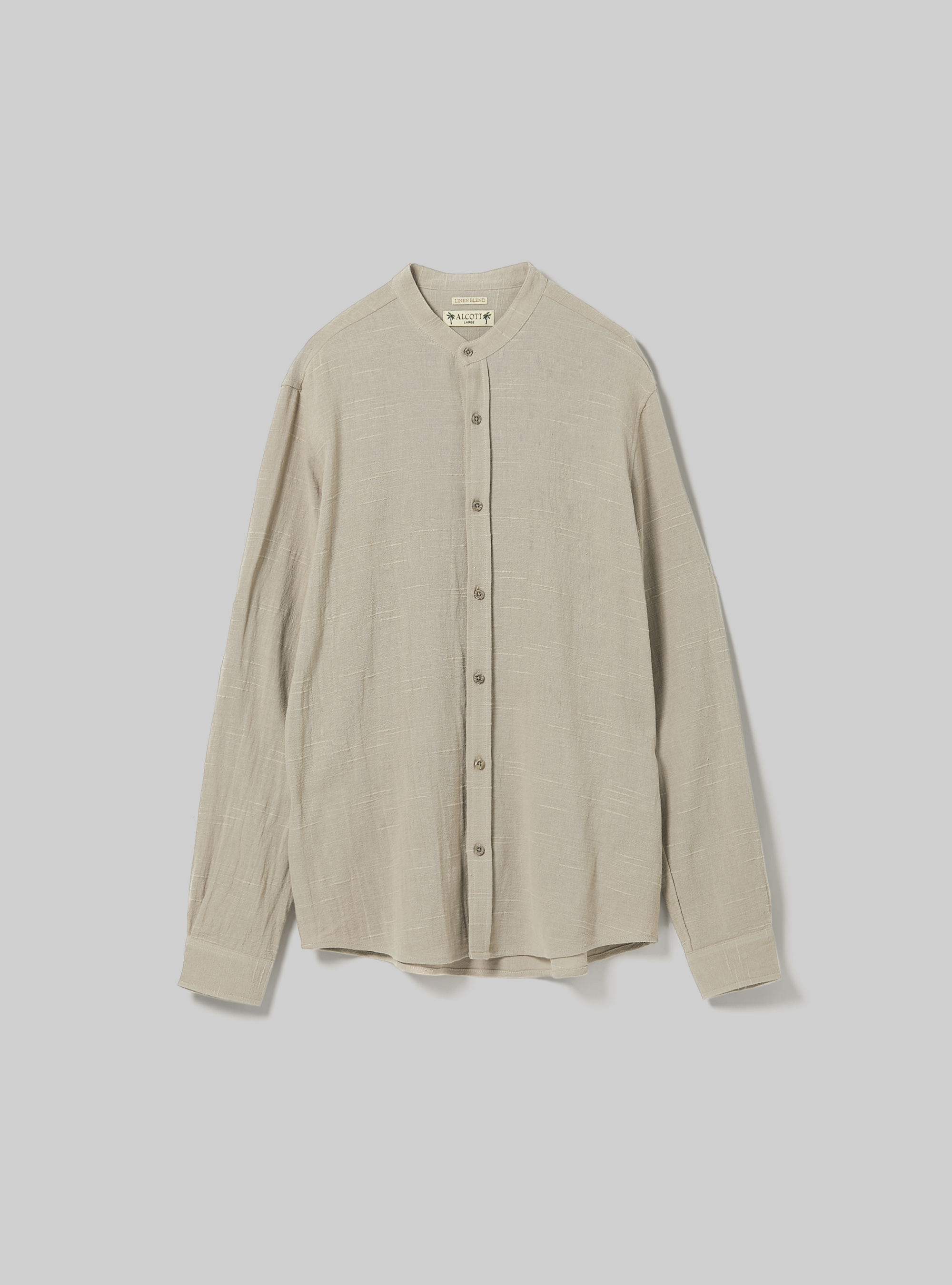 Linen blend shirt with Korean collar, BG2 BEIGE MEDIUM