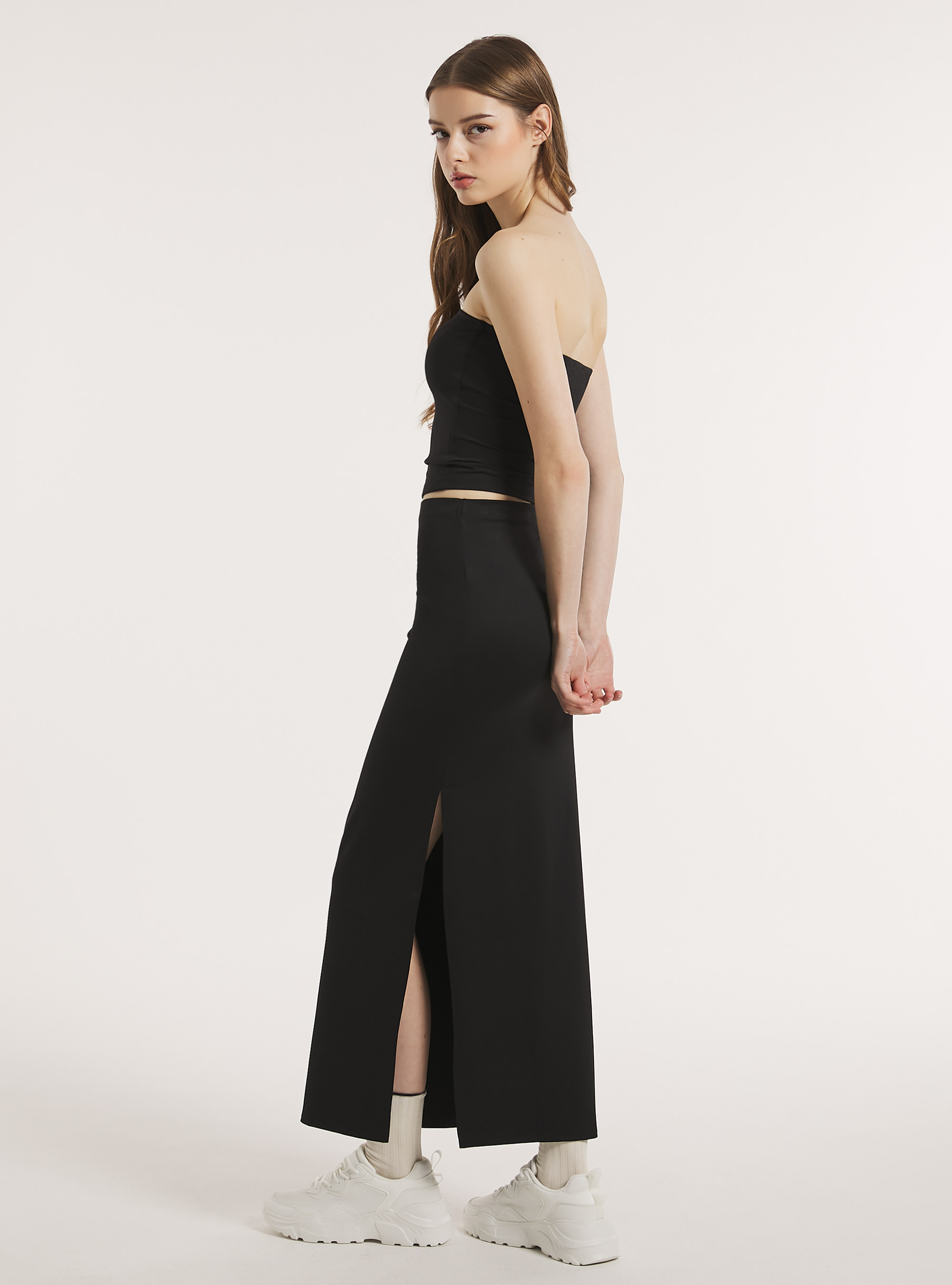 Top bandeau sencillo de punto elástico, BK1 BLACK