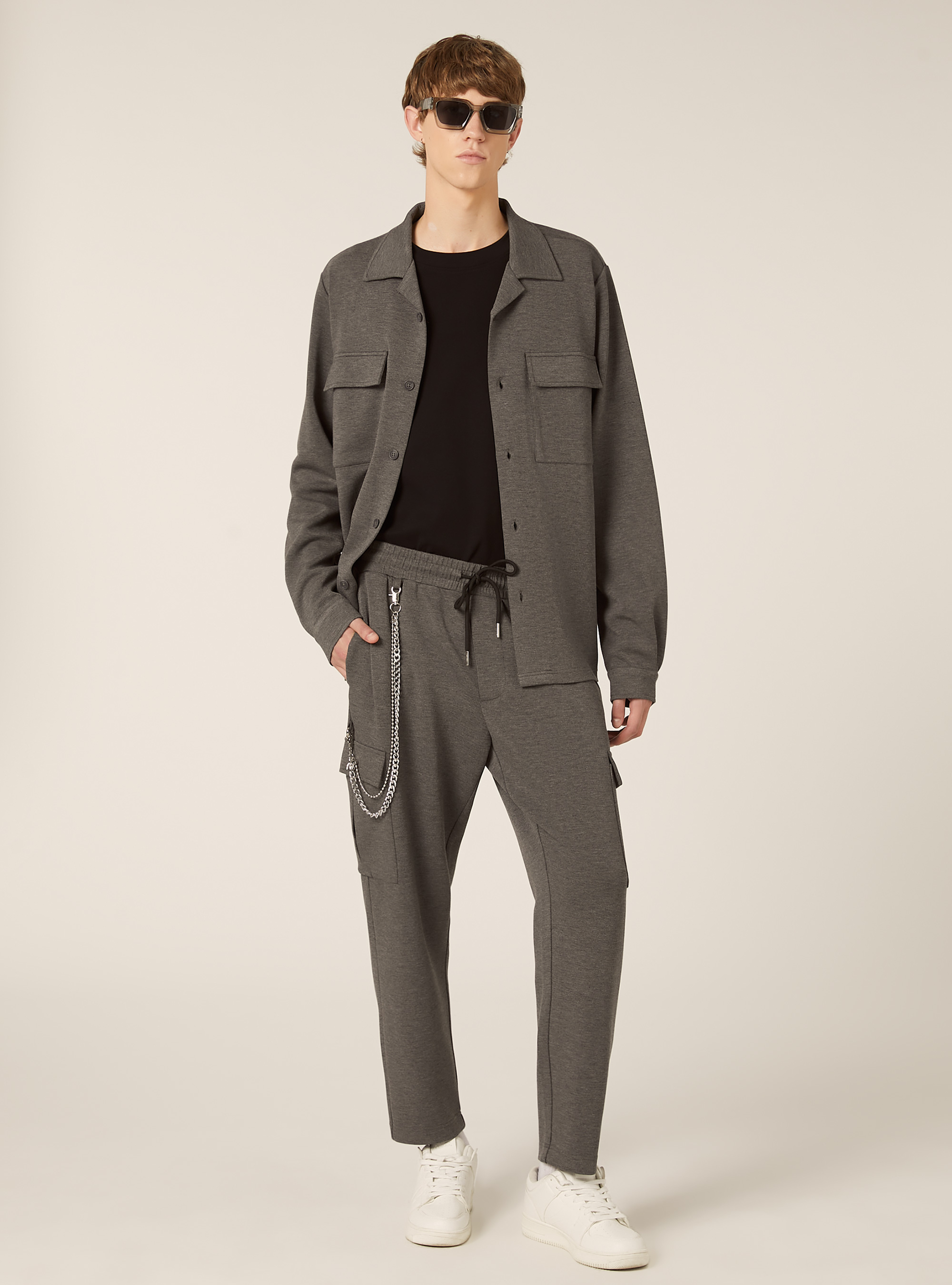 Pantaloni jogger cargo soft touch, MGY1 GREY MEL DARK