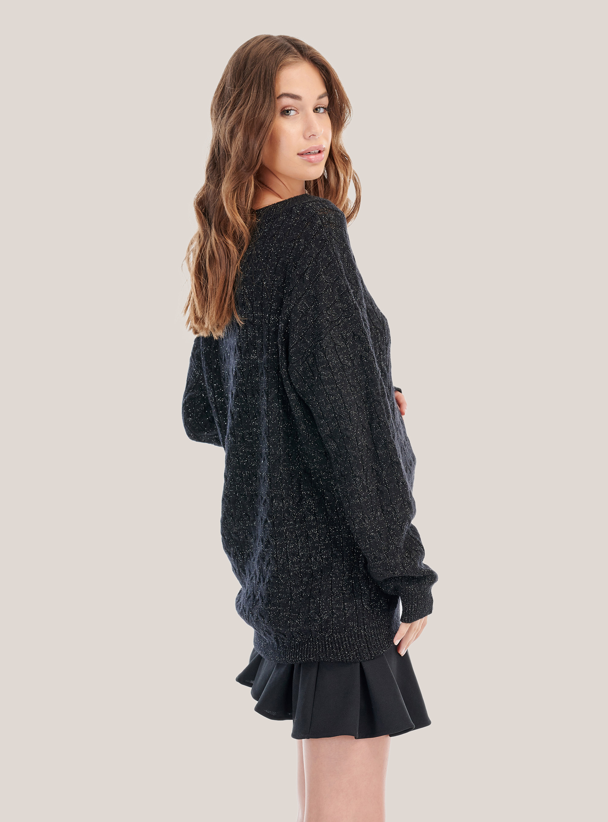 Jersey trenzado con hilo metálico, NEGRO