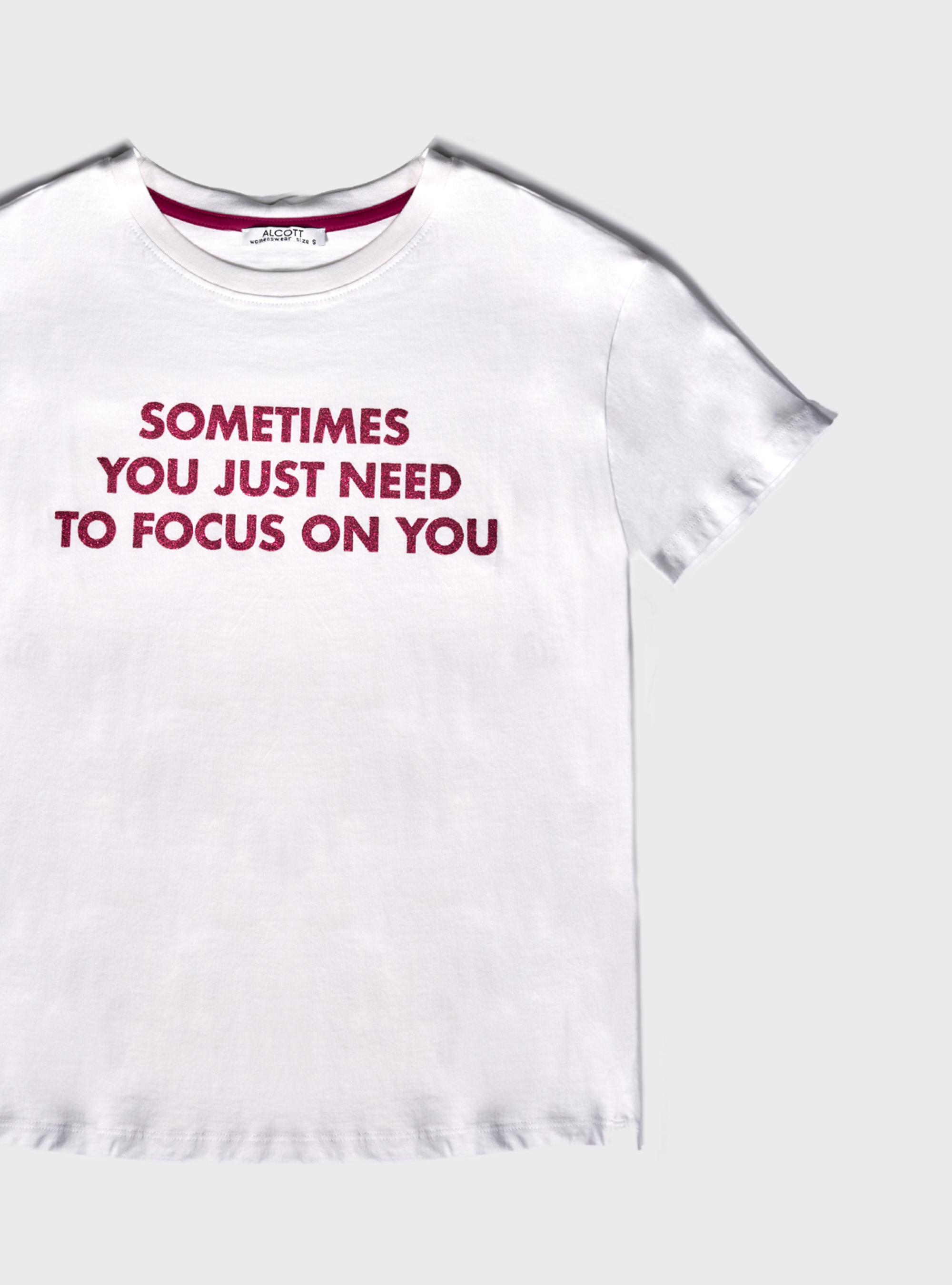 Crew-neck T-shirt with glitter print in combed cotton, WHITE