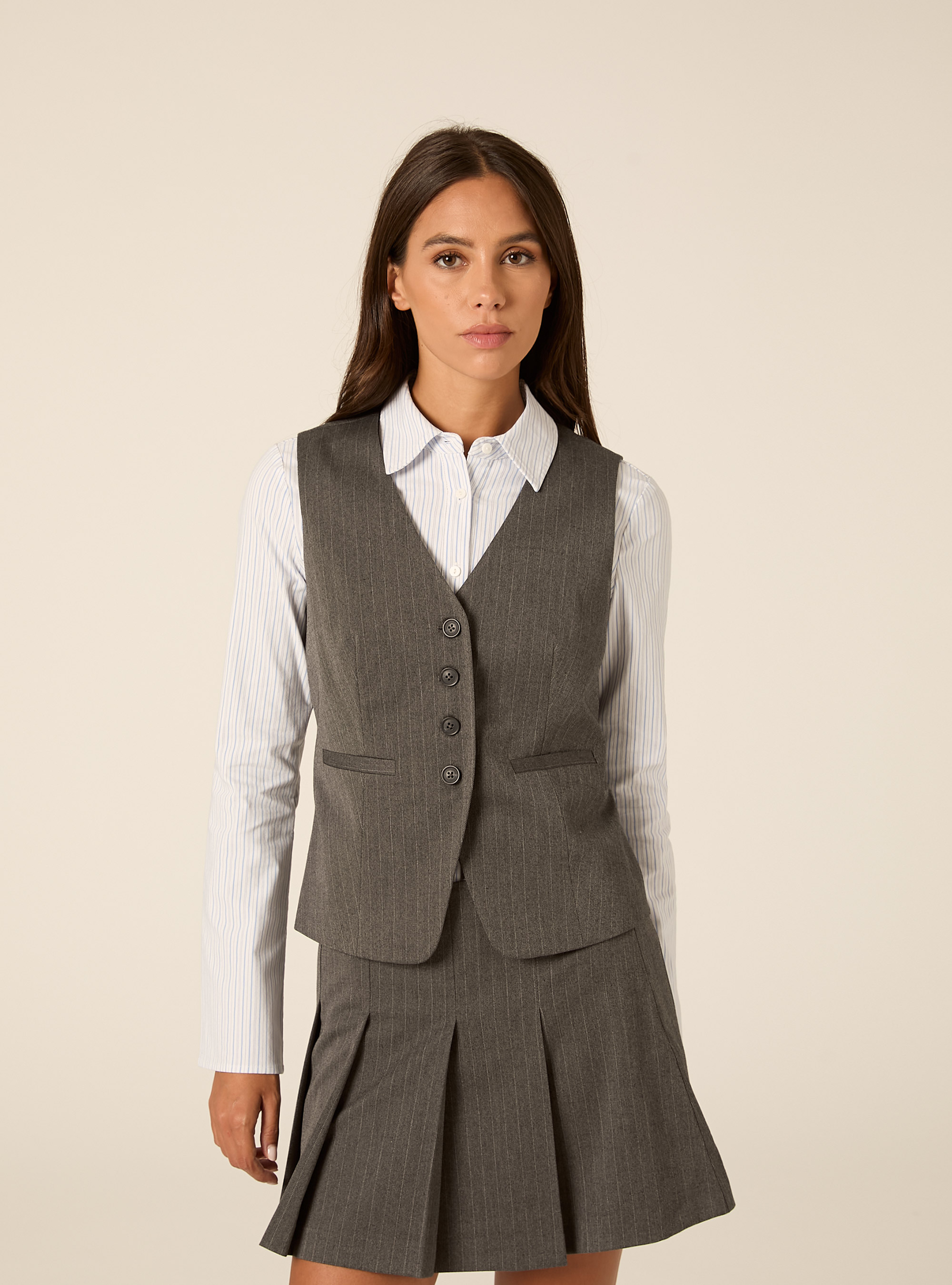 Chaleco sastre de un solo boton con estampado clasico, MGY1 GREY MEL DARK