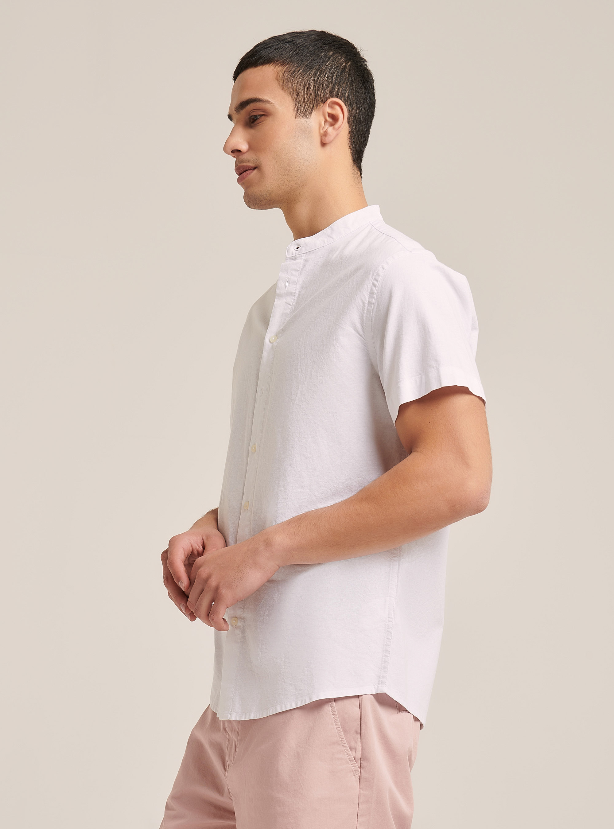 Camisa de algodon color liso, BLANCO