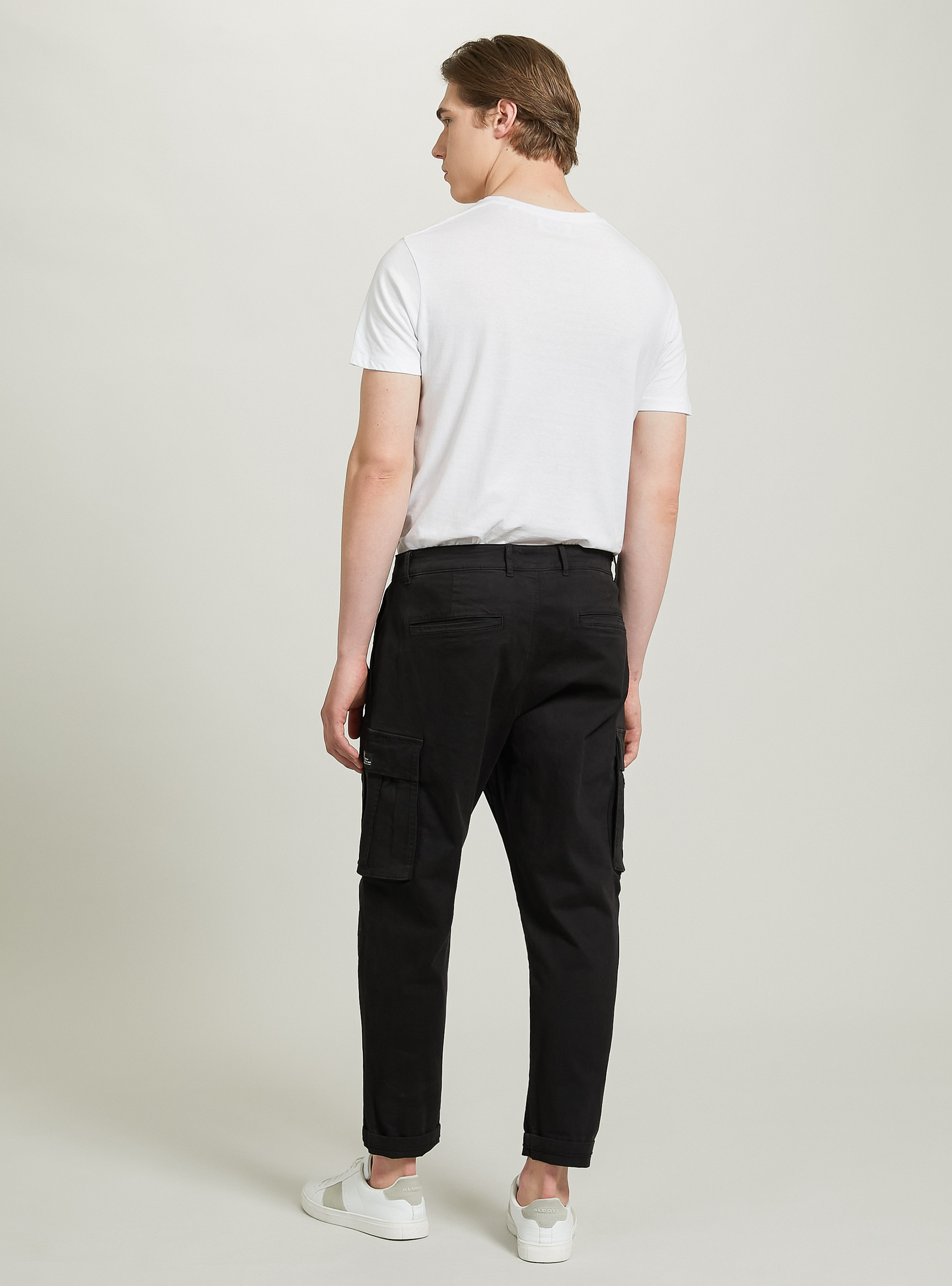 Pantaloni cargo relaxed in twill stretch, BK1 BLACK