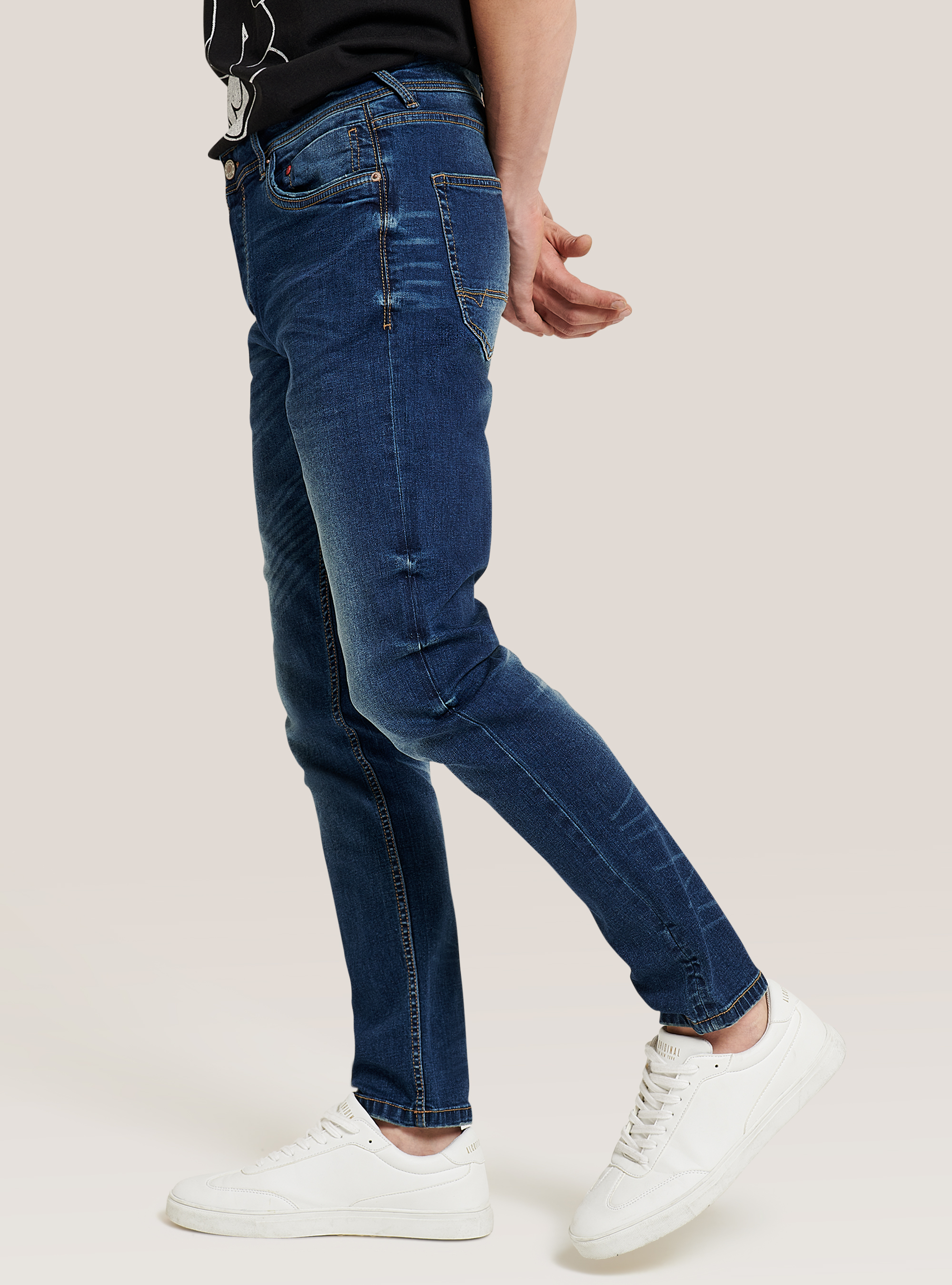 Pantalones vaqueros ajustados y el&aacute;sticos, AZUL