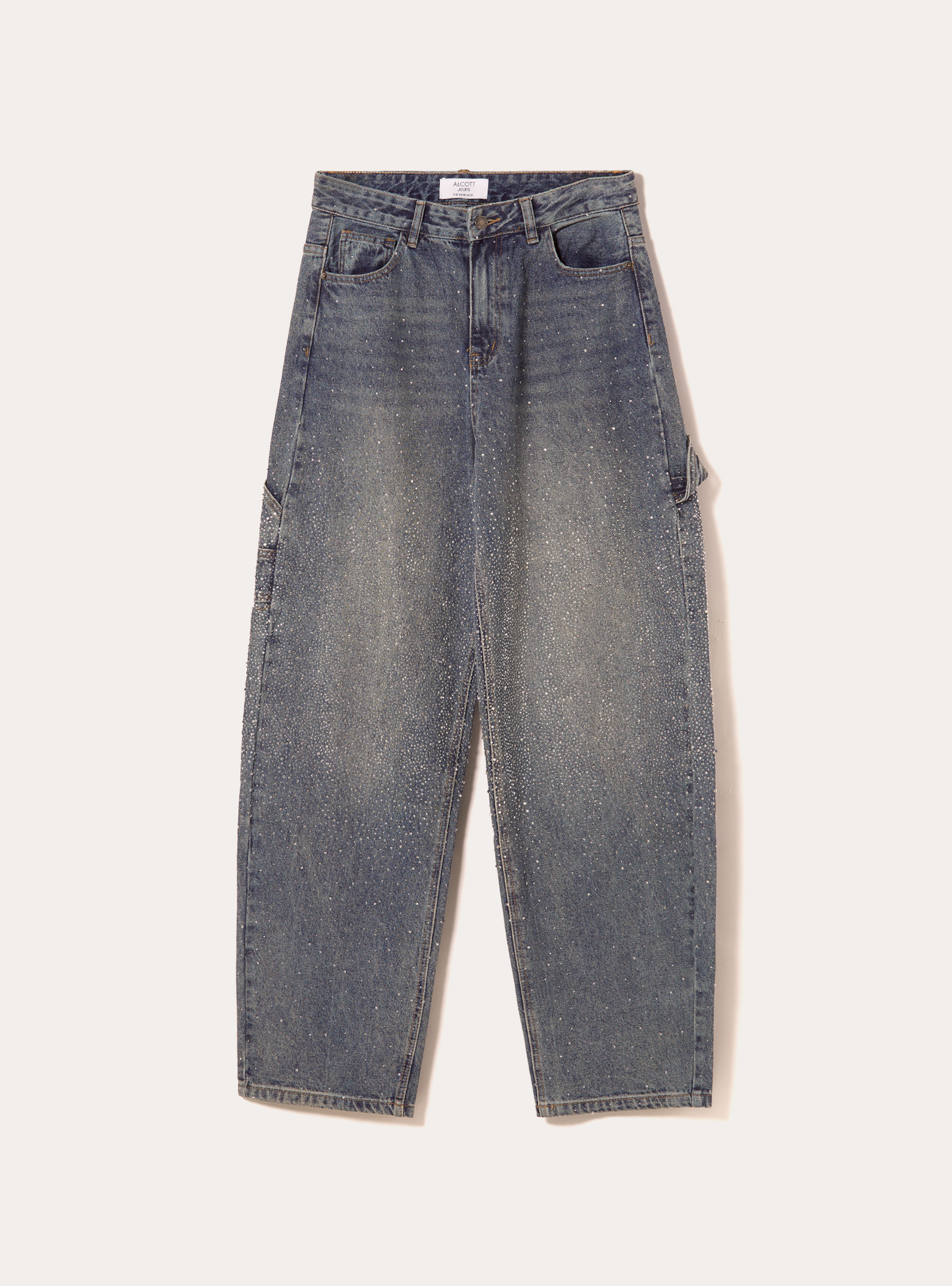 Baggy carpenter jeans with strass, D003 MEDIUM BLUE