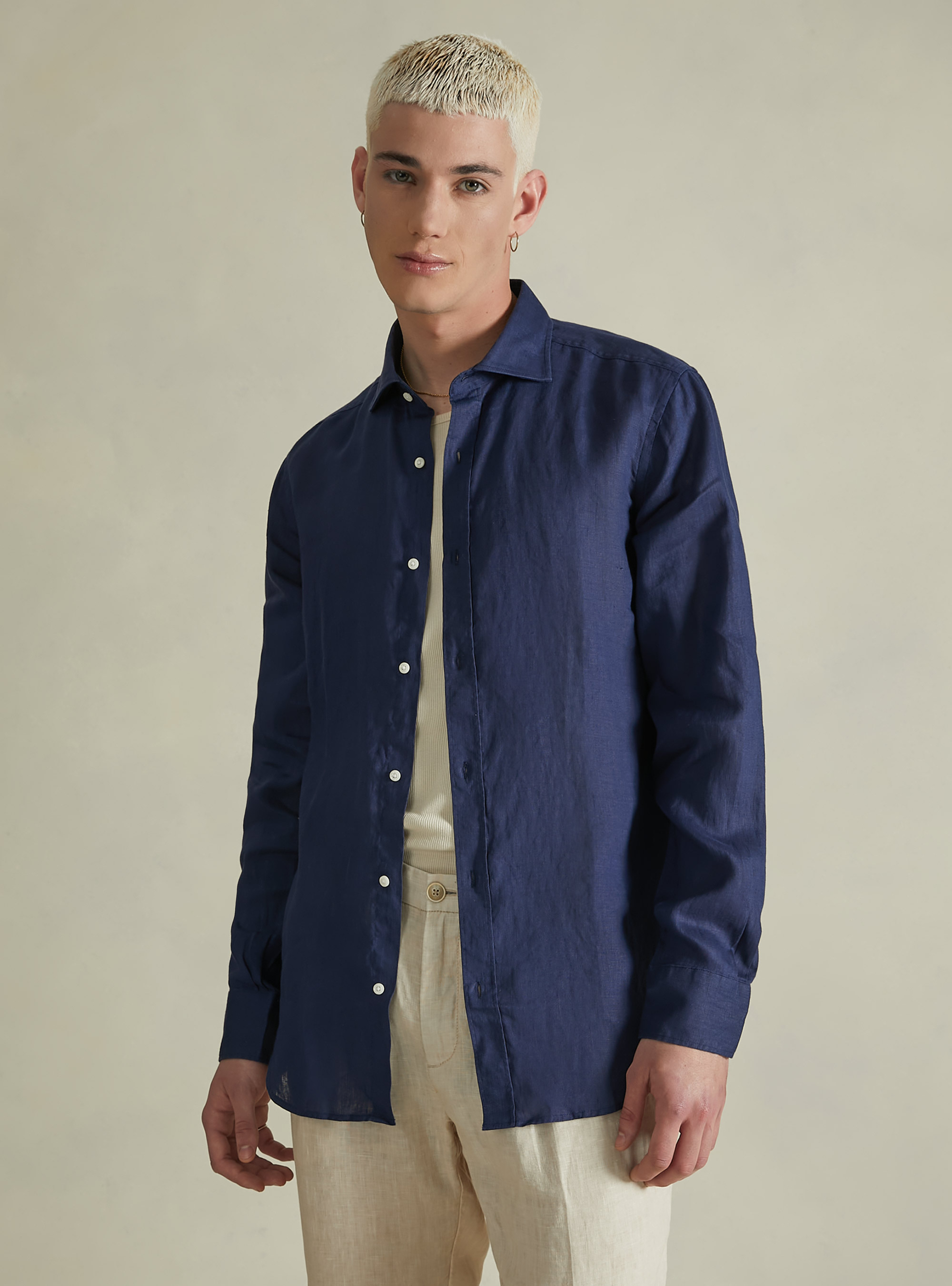 Long-sleeved pure linen shirt, NA2 NAVY MEDIUM