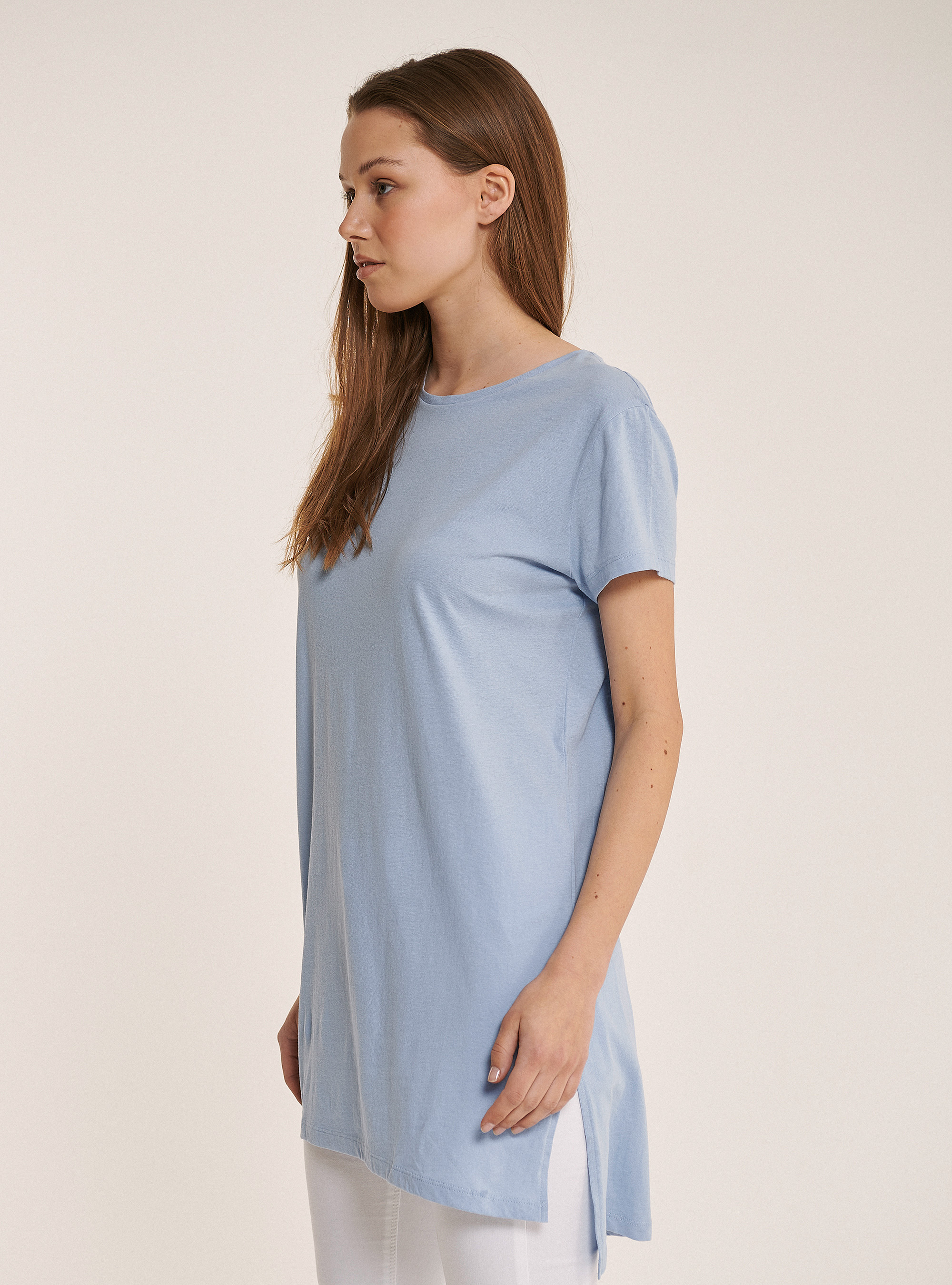 Oversized plain cotton T-shirt, AZURE