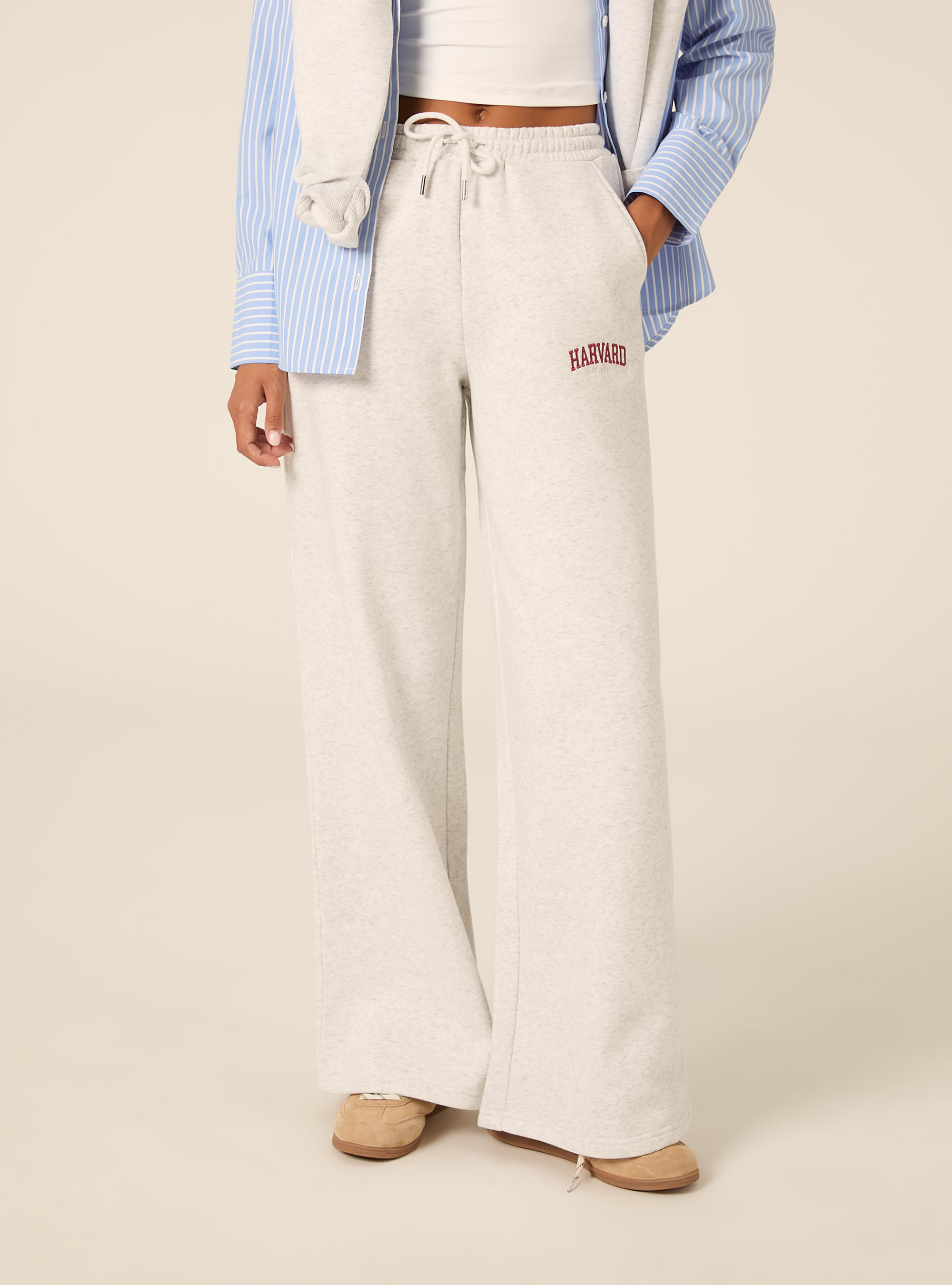 Pantaloni wide leg licenza harvard, GRIGIO CHIARO MELANGE