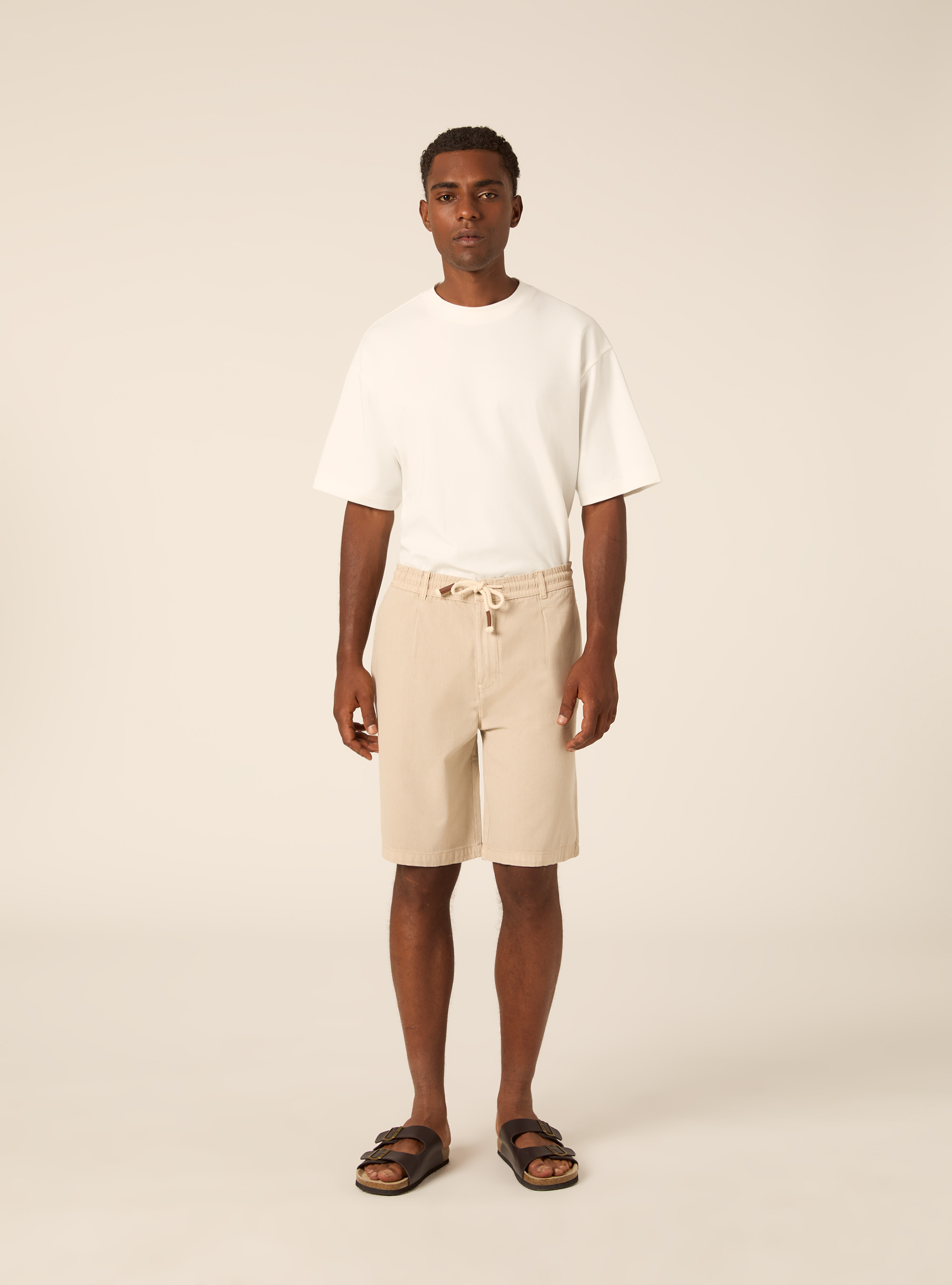 Pleated Baby Twill Drawstring Bermuda Shorts, BG2 BEIGE MEDIUM