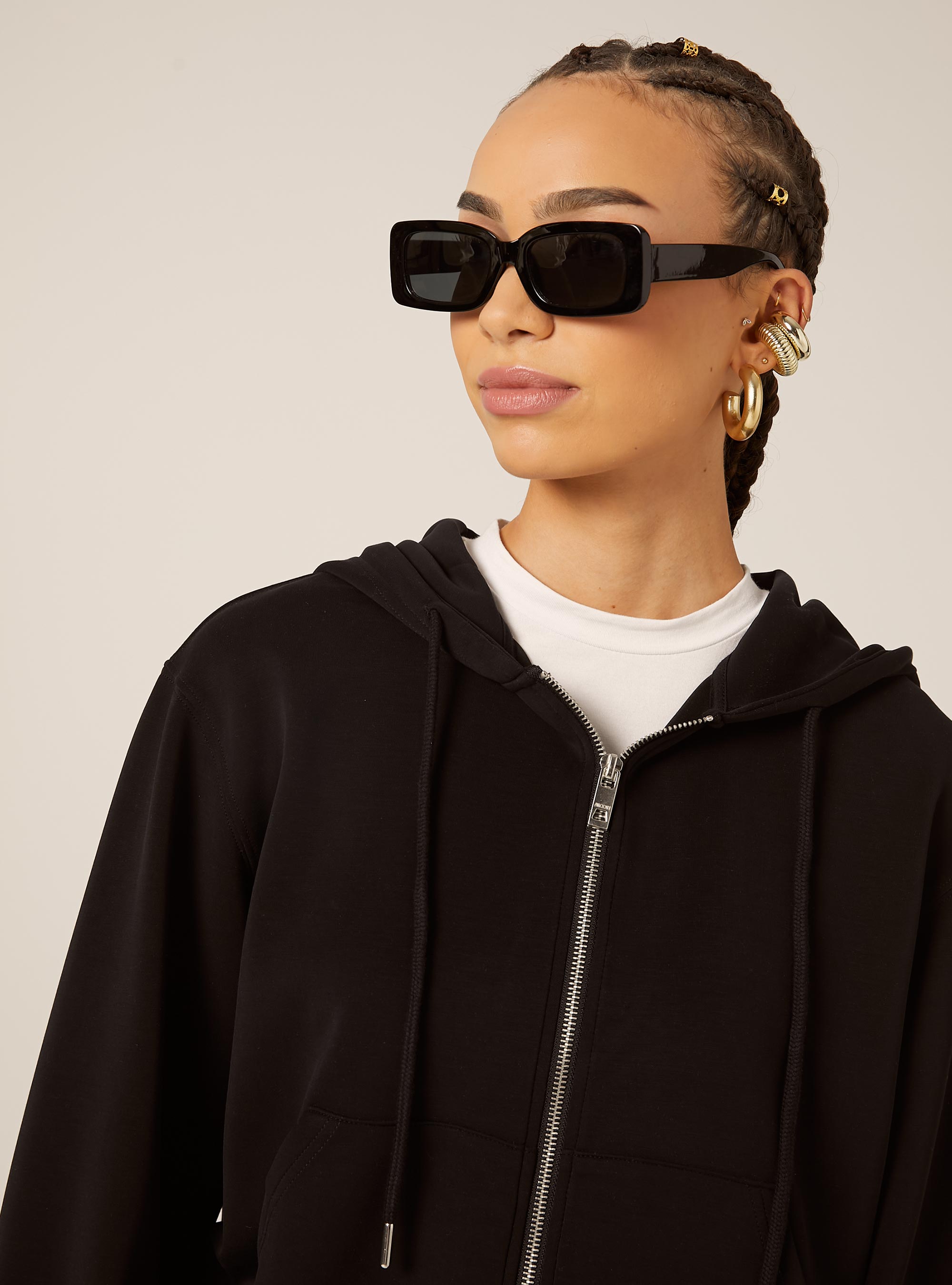 Sweat-shirt zippé court au toucher doux, BK1 BLACK