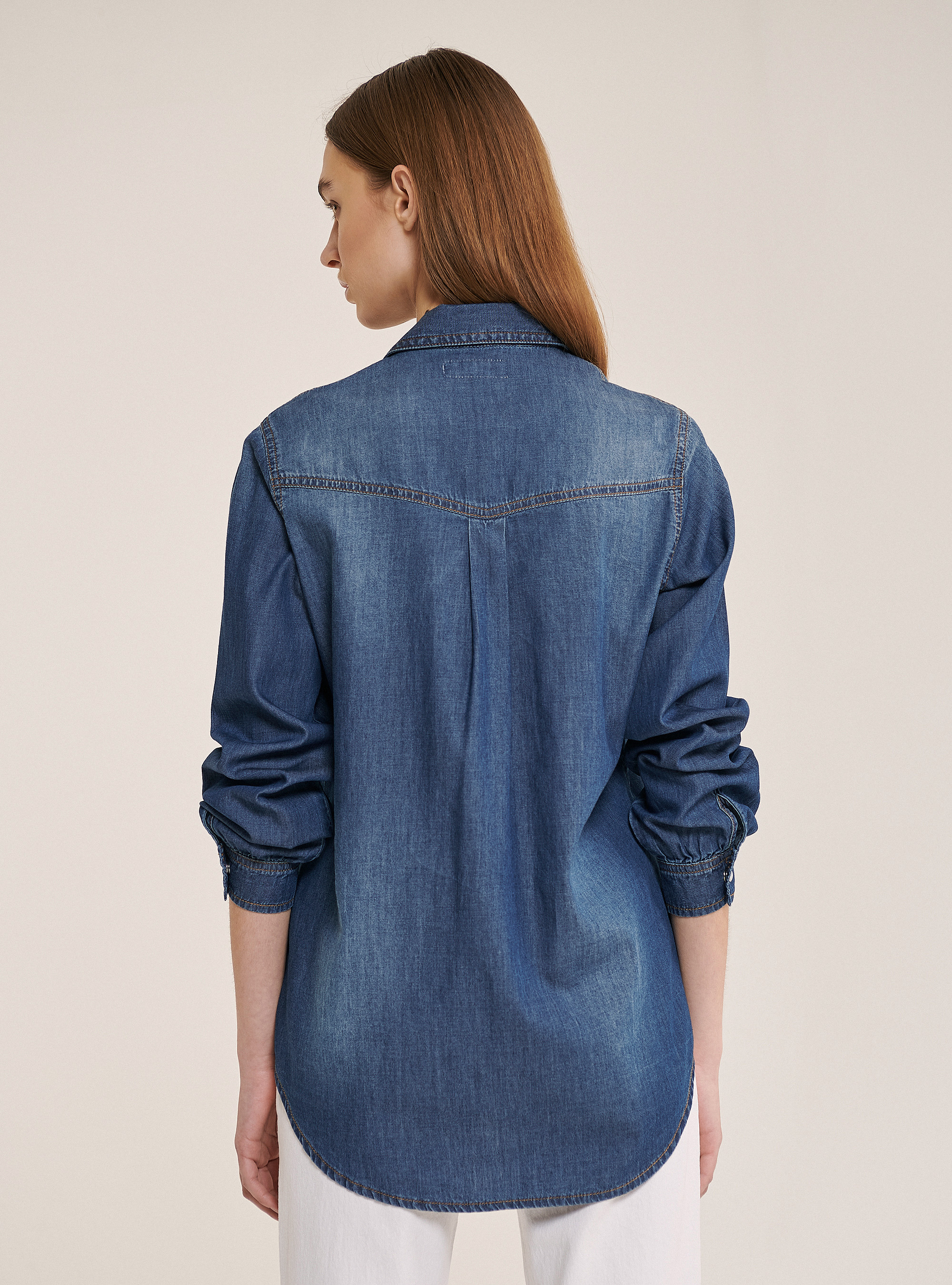 Chemise denim en coton, C214 BLUE NAVY