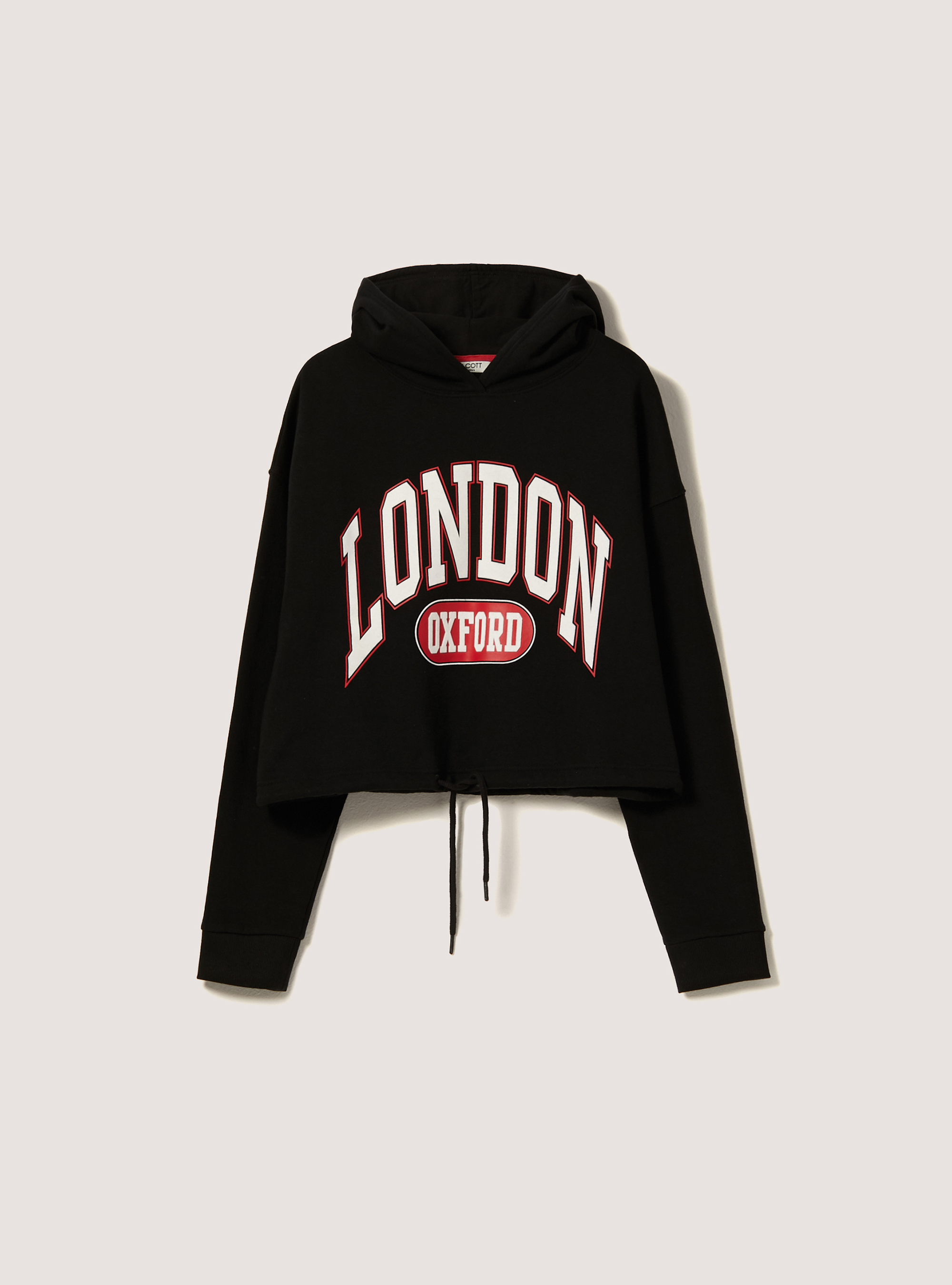 Sudadera con estampado y cordón en el bajo, BK1 BLACK