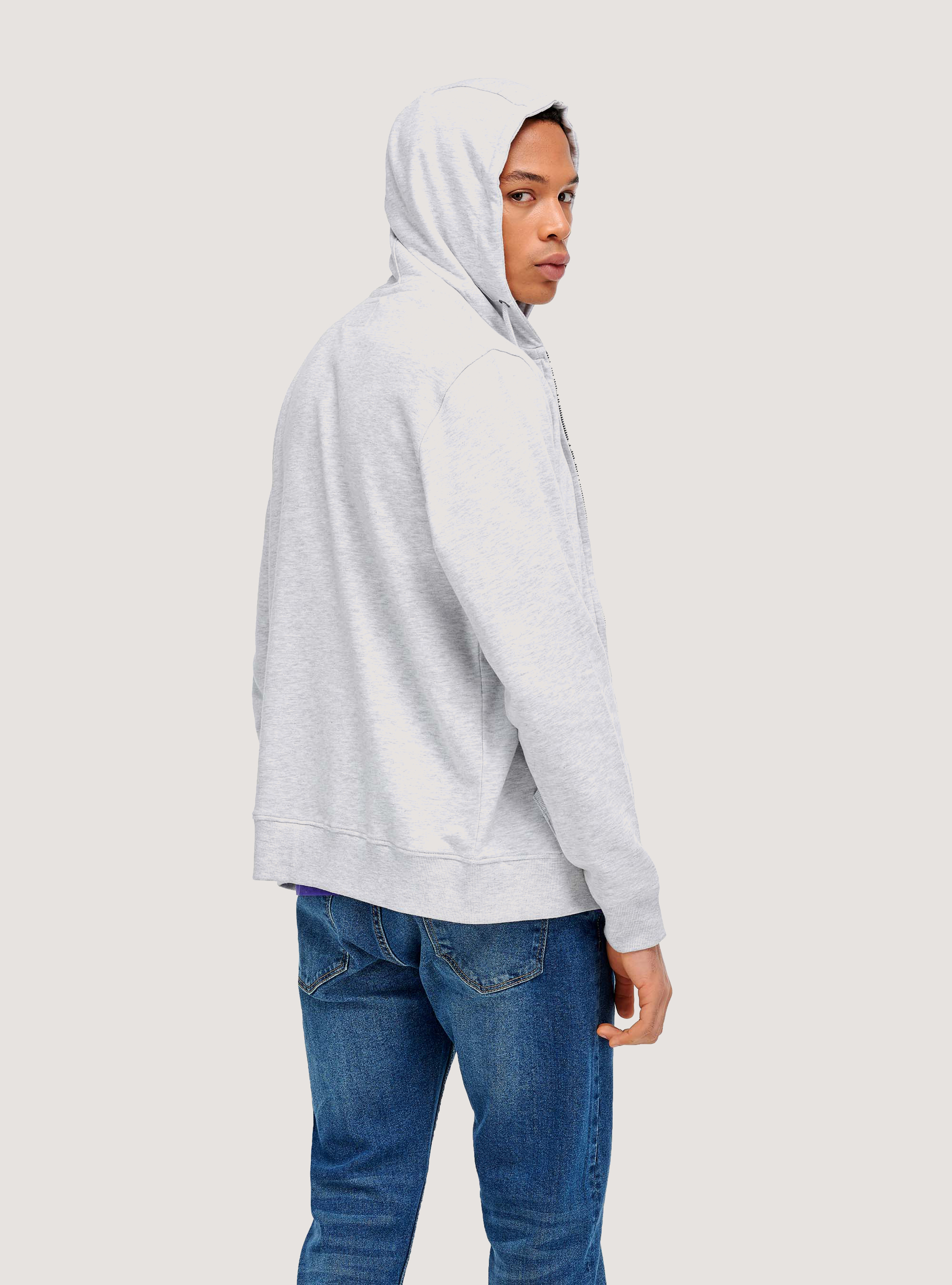 Felpa con Zip e Stampa, C148 ICE MELANGE