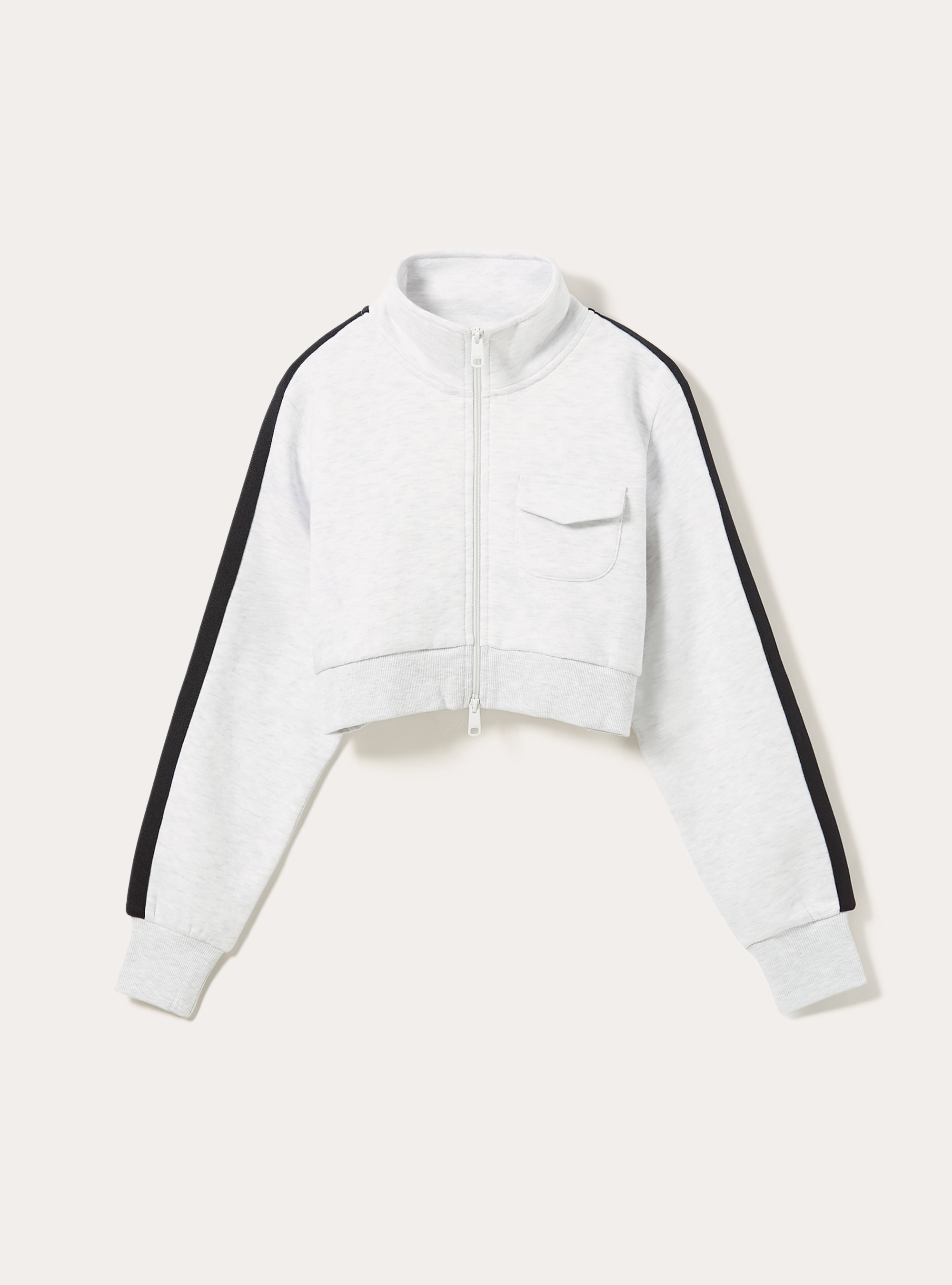 Felpa cropped zip con bande laterali, MGY3 GREY MEL LIGHT