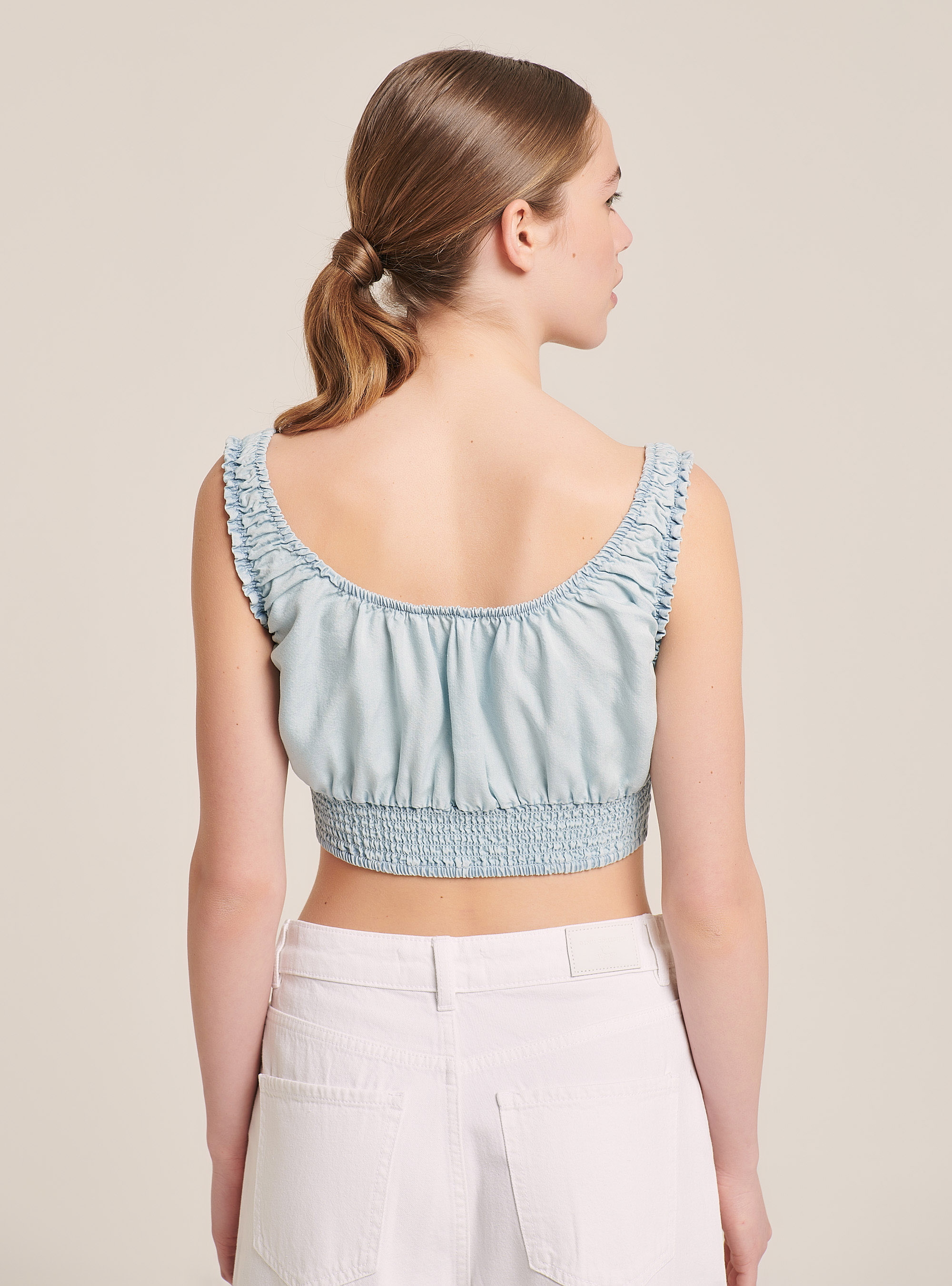 Crop top in denim, CELESTE
