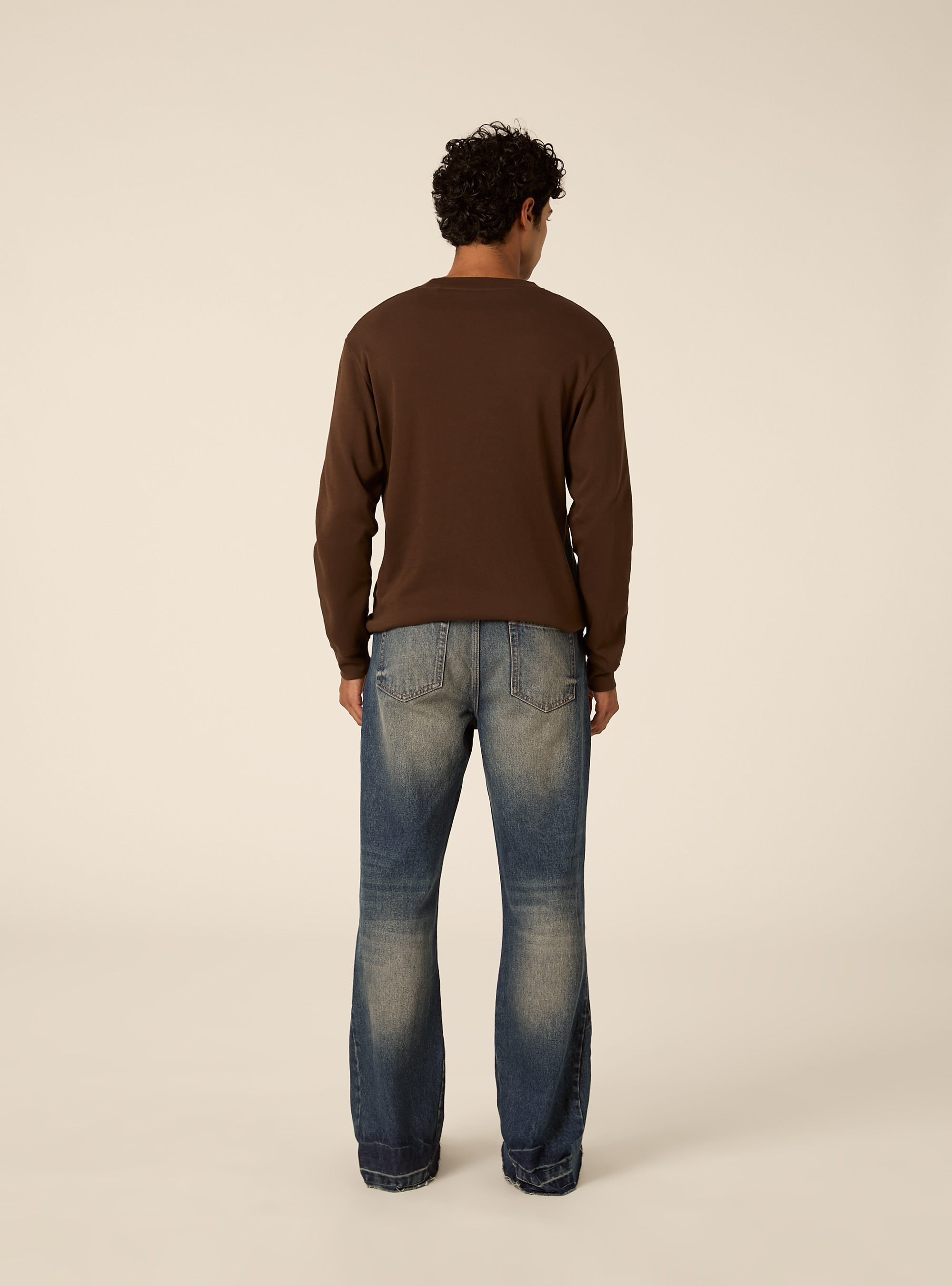 Maglia girocollo maniche lunghe interlock, MARRONE MEDIO