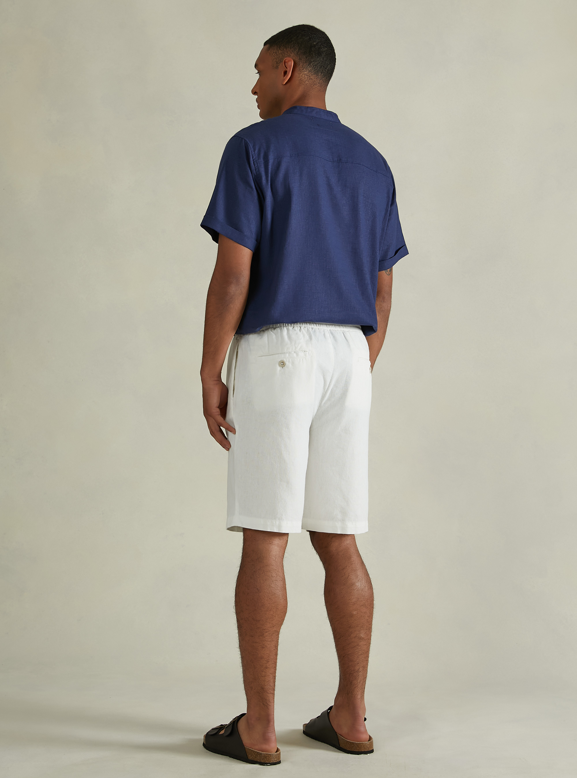 Linen Bermuda Shorts with Drawstring, WH2 WHITE