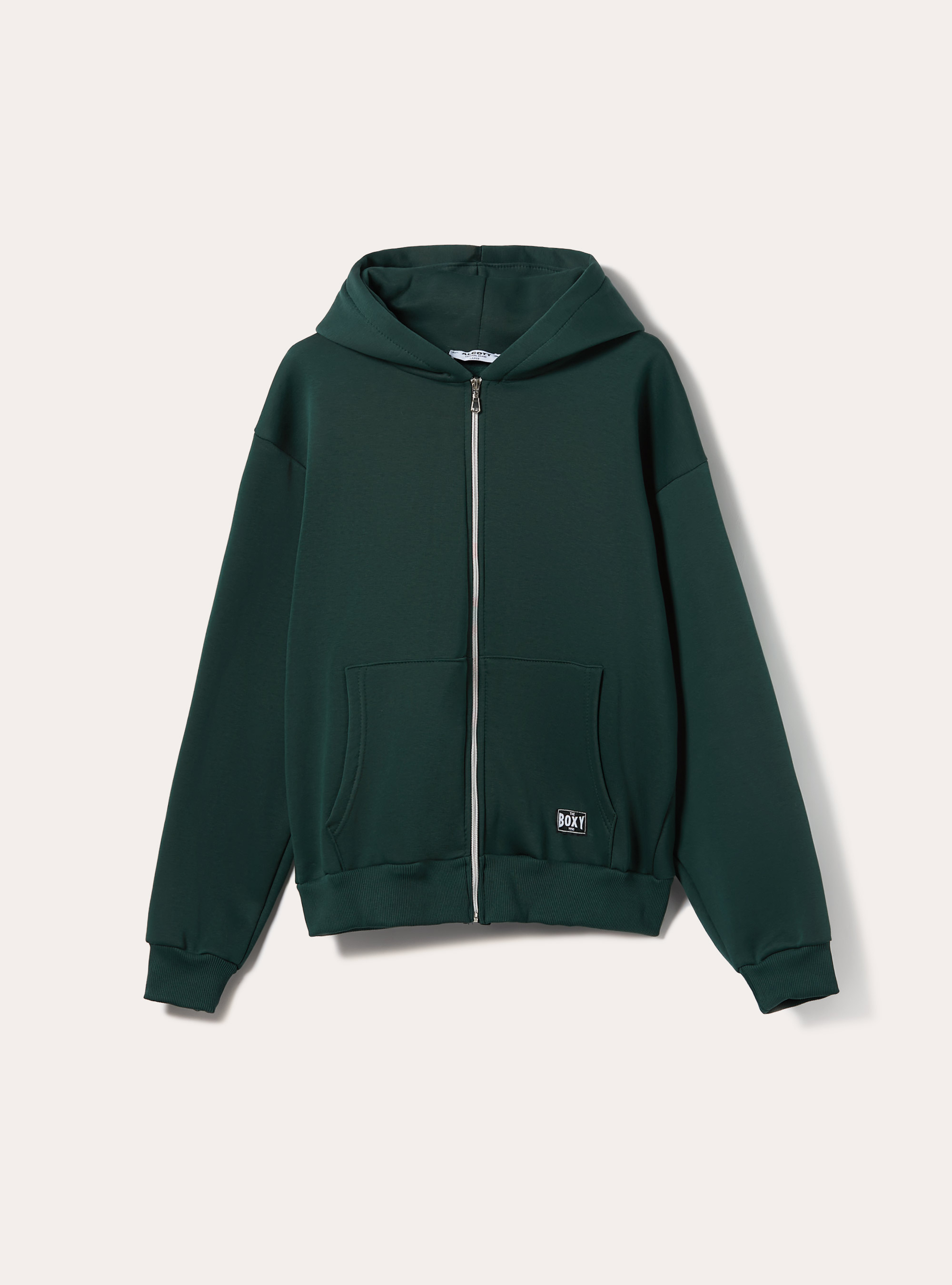 Sweatshirt with zip and boxy fit hood, GN1 GREEN DARK