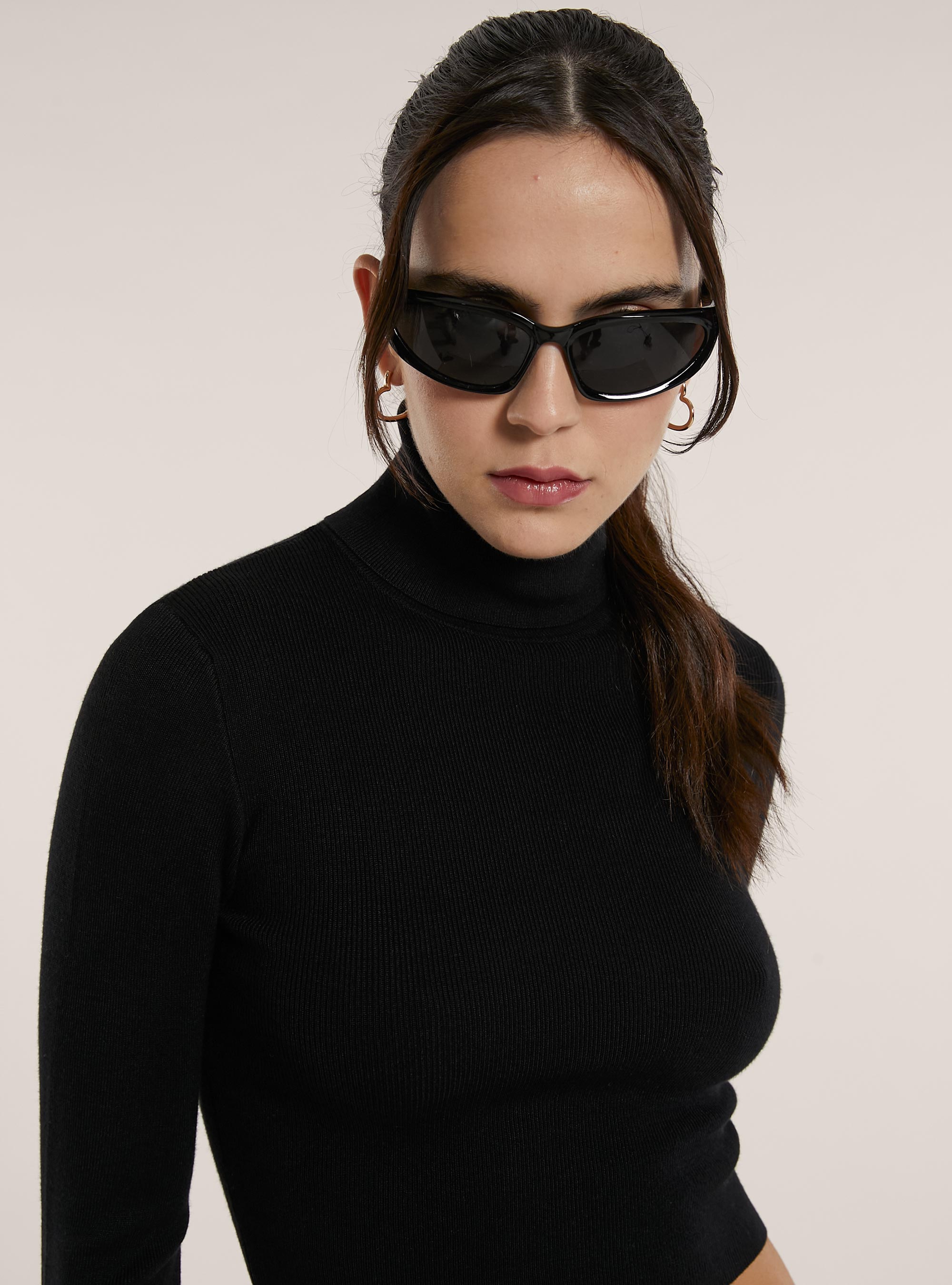 Cropped high-neck pullover, BK1 BLACK