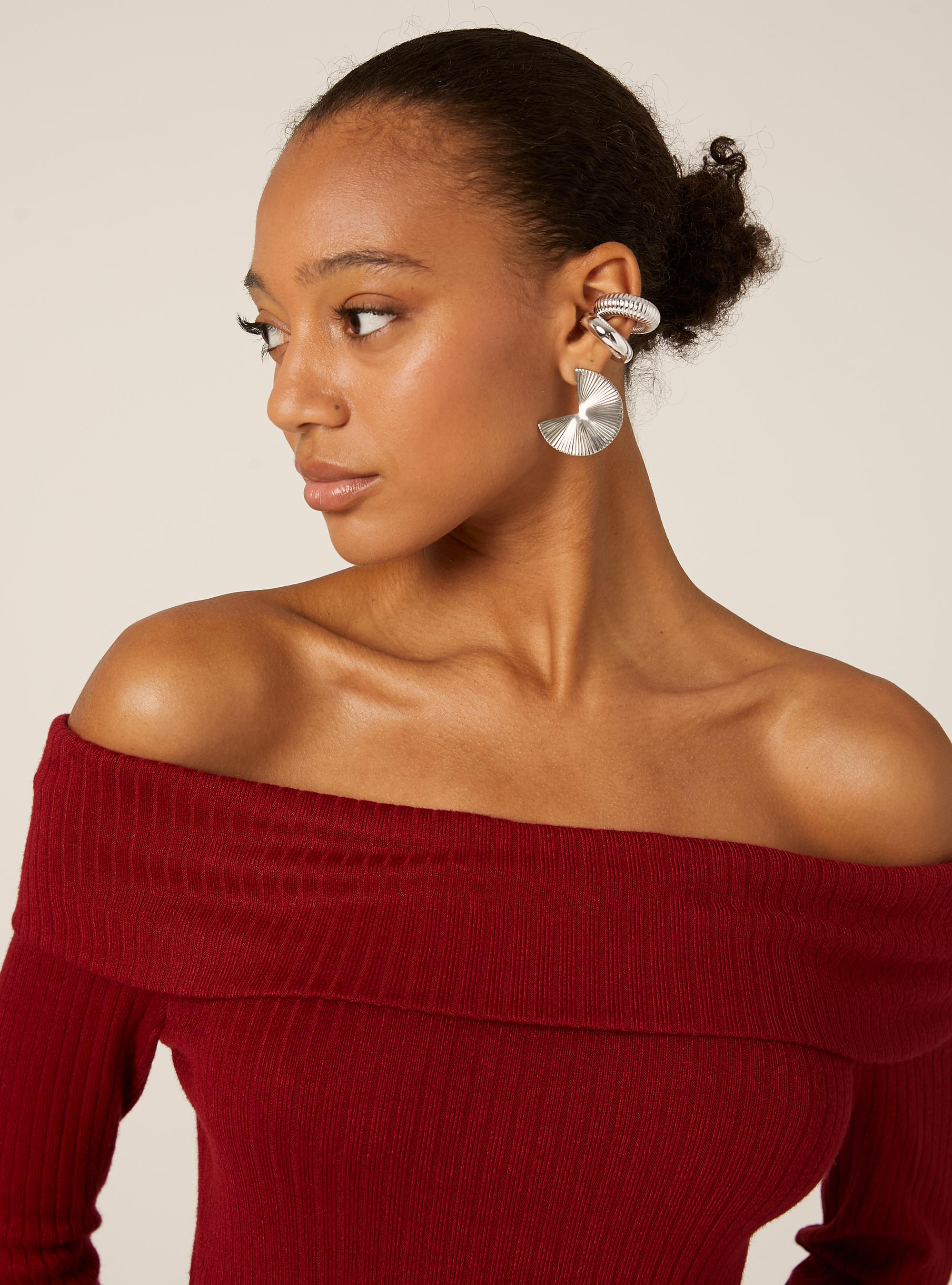 Jersey con escote bardot de canalé, BO1 BORDEAUX DARK