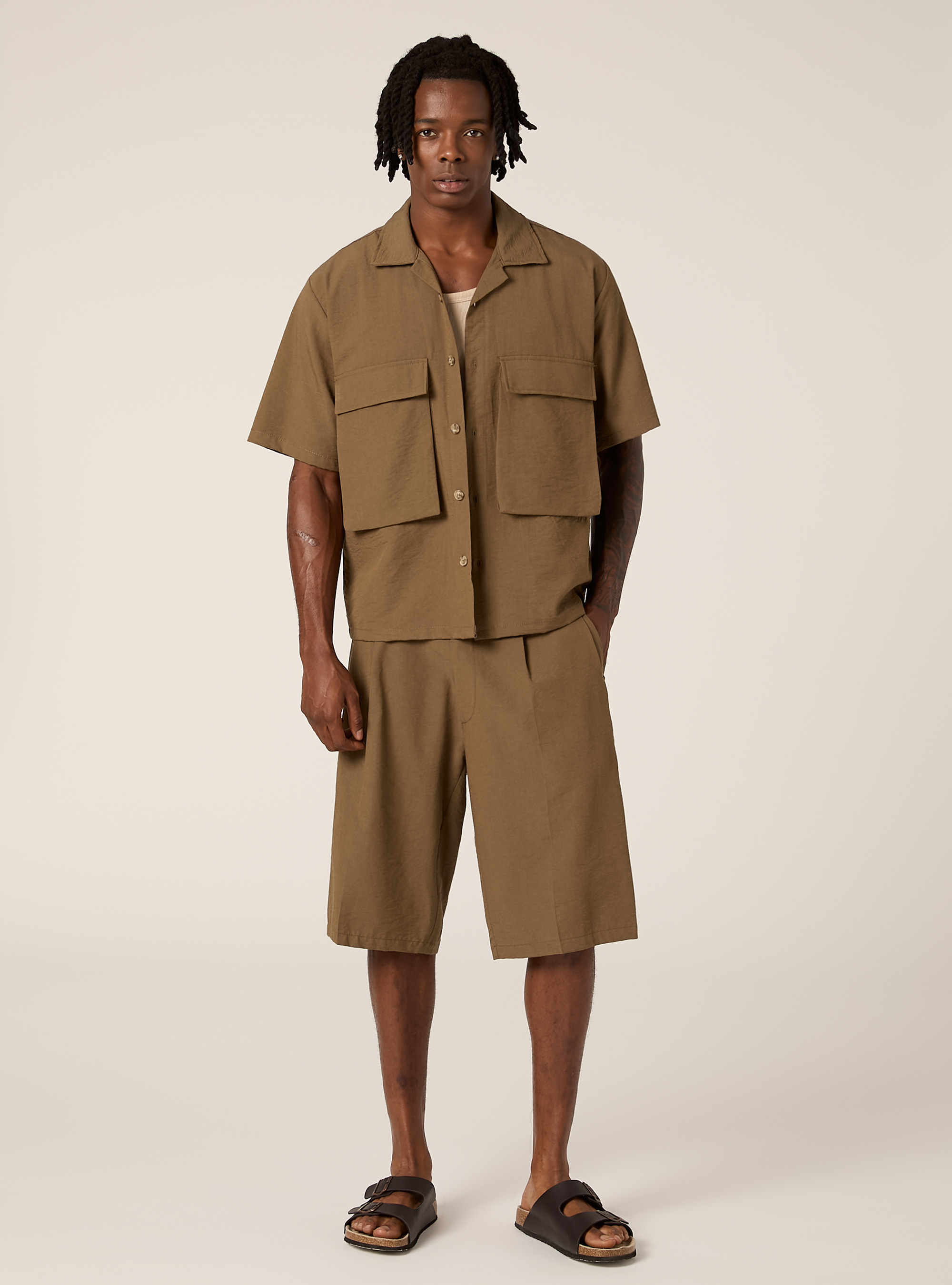 Lightweight boxy fit shirt with large pockets, BR2 BROWN MEDIUM