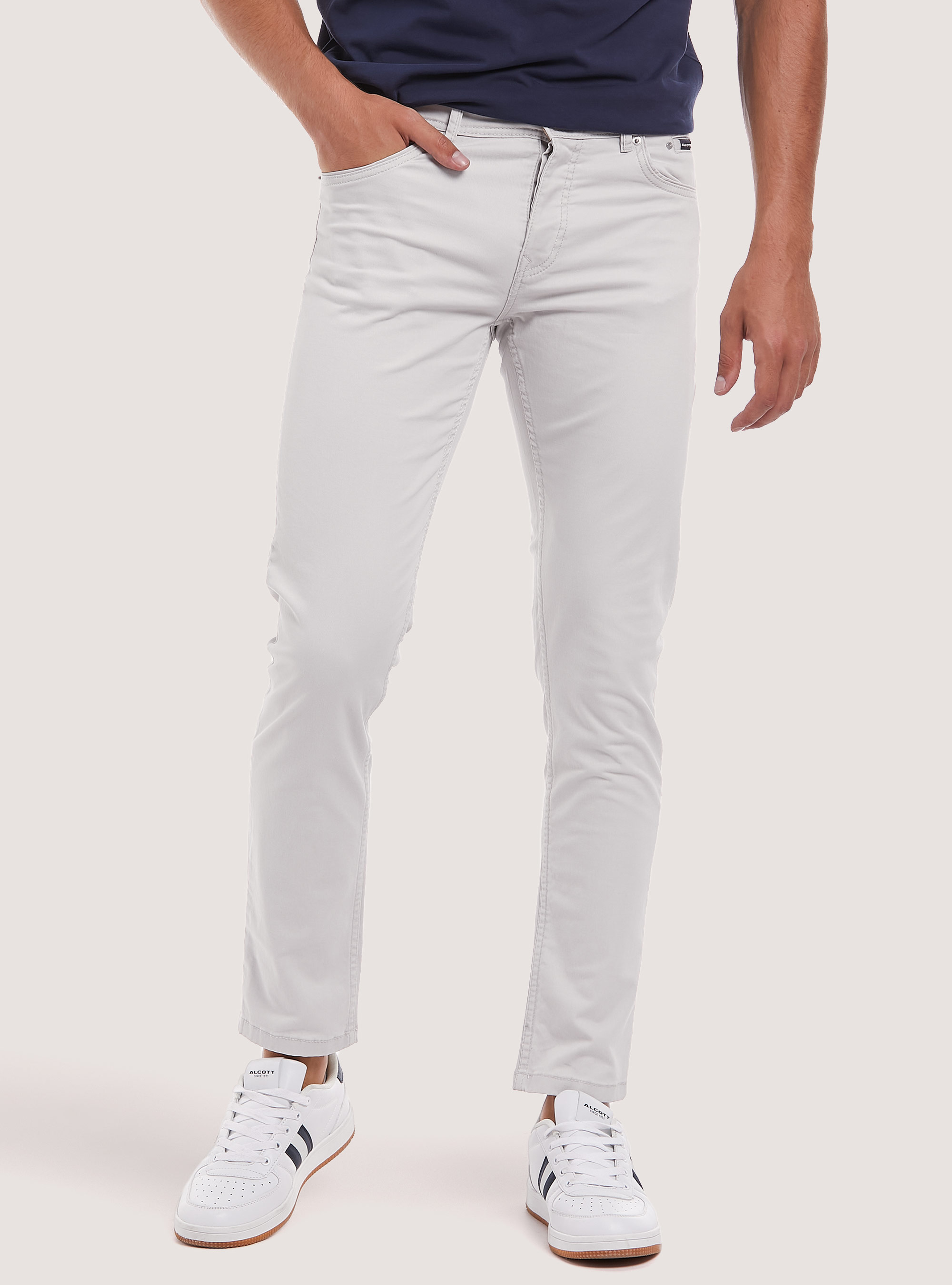 Recycled cotton skinny fit trousers, SA3 SAND LIGHT