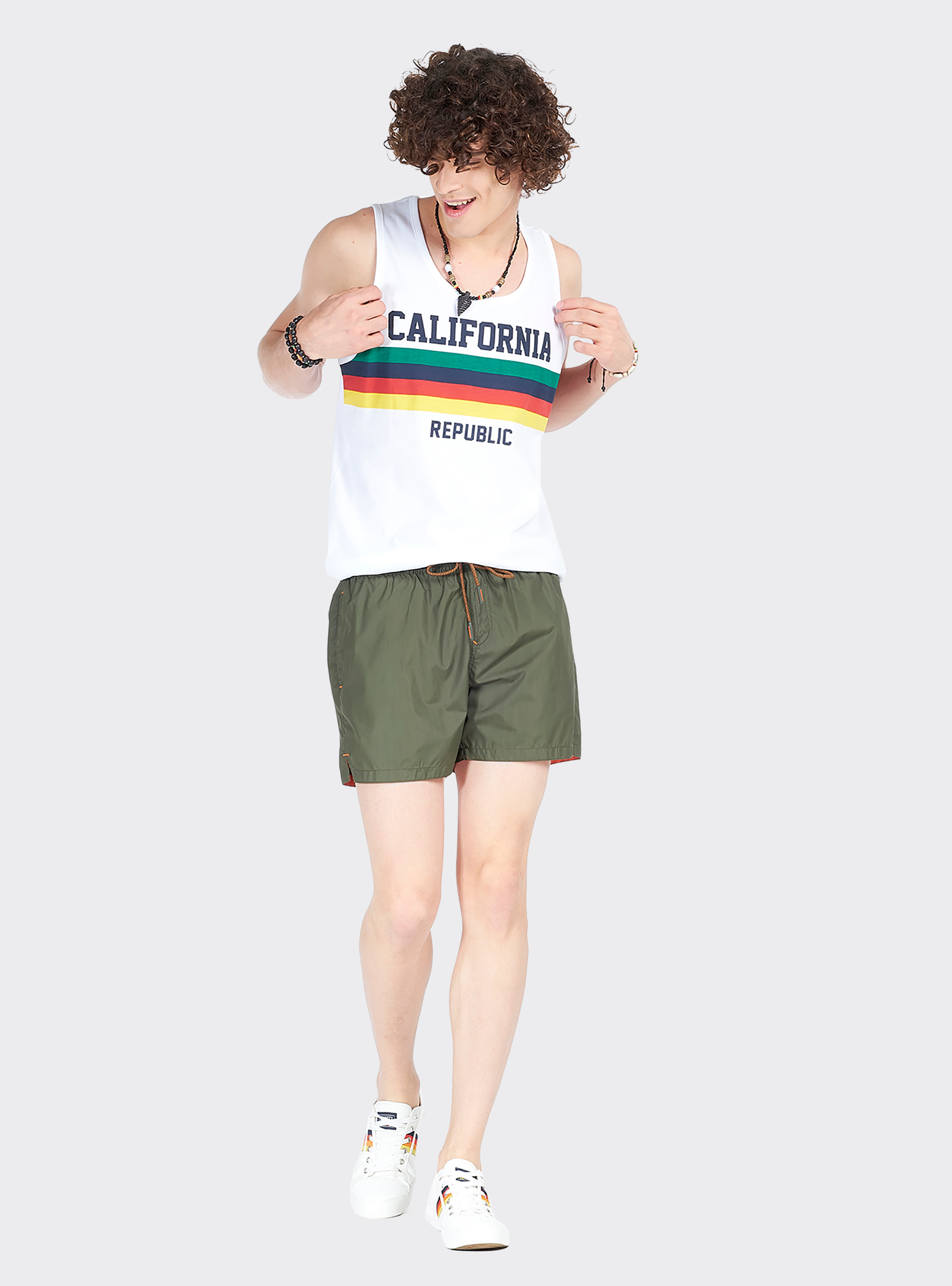 Costume con logo ricamato e cordino a contrasto, CAQUI