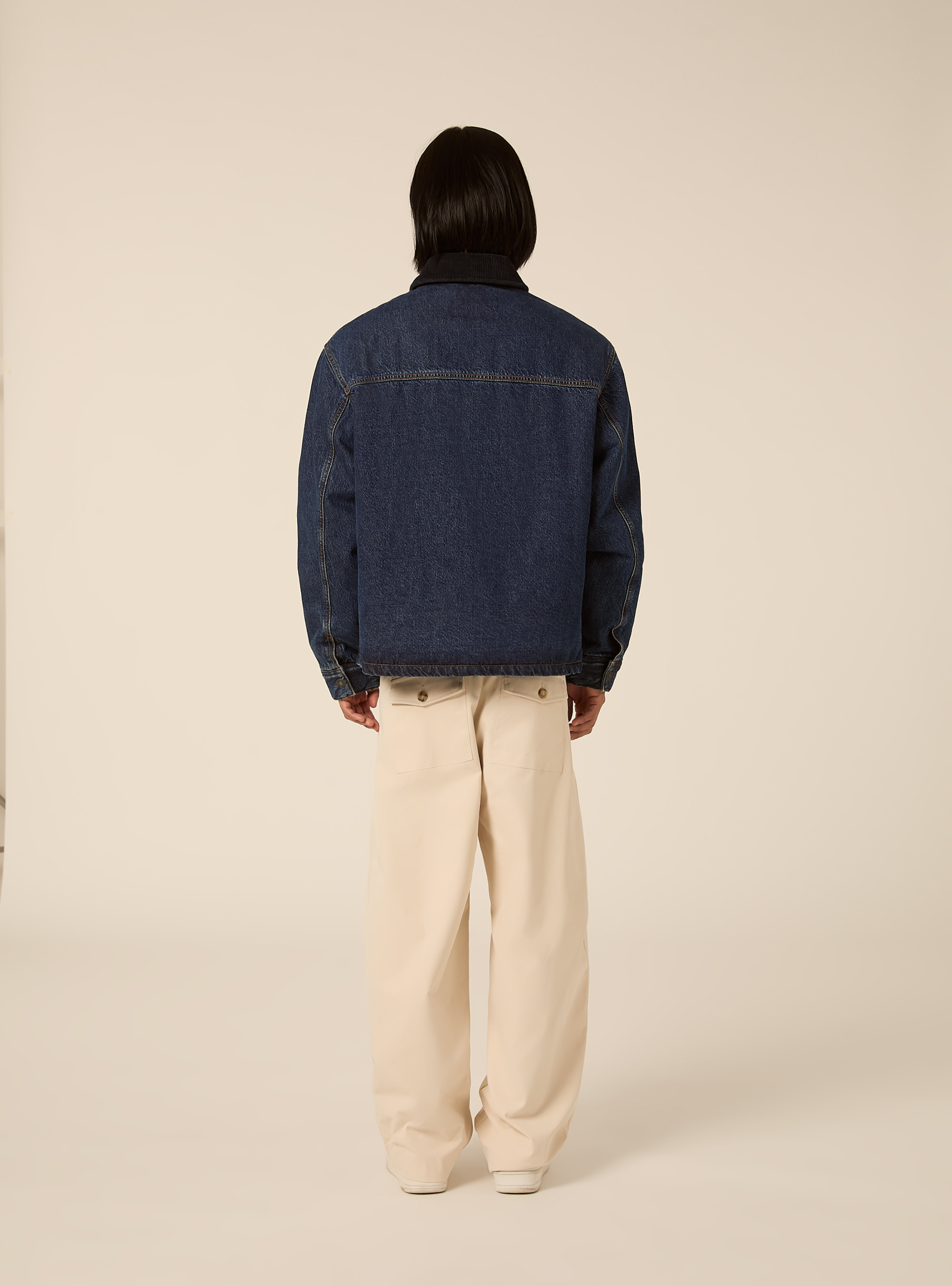 Bomber in denim con collo in velluto, D006 AZURE