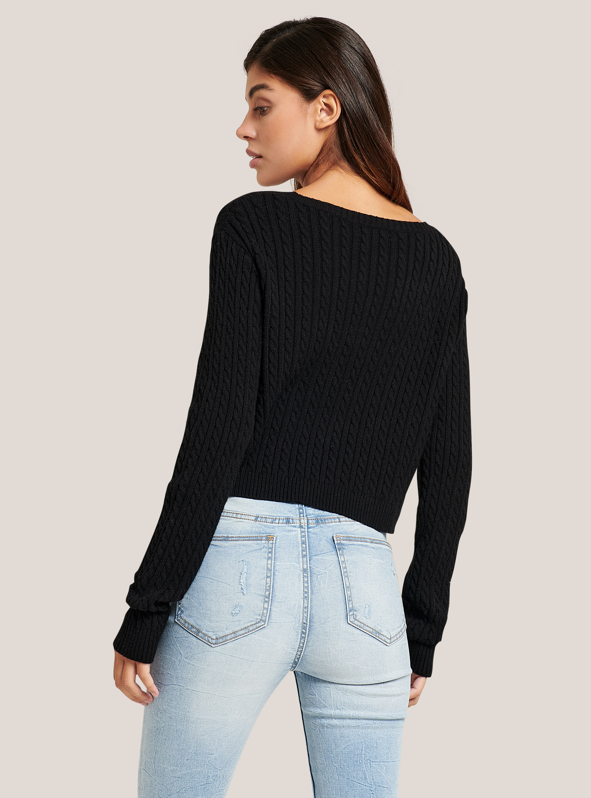 Cropped pullover with braids soft touch, BLACK