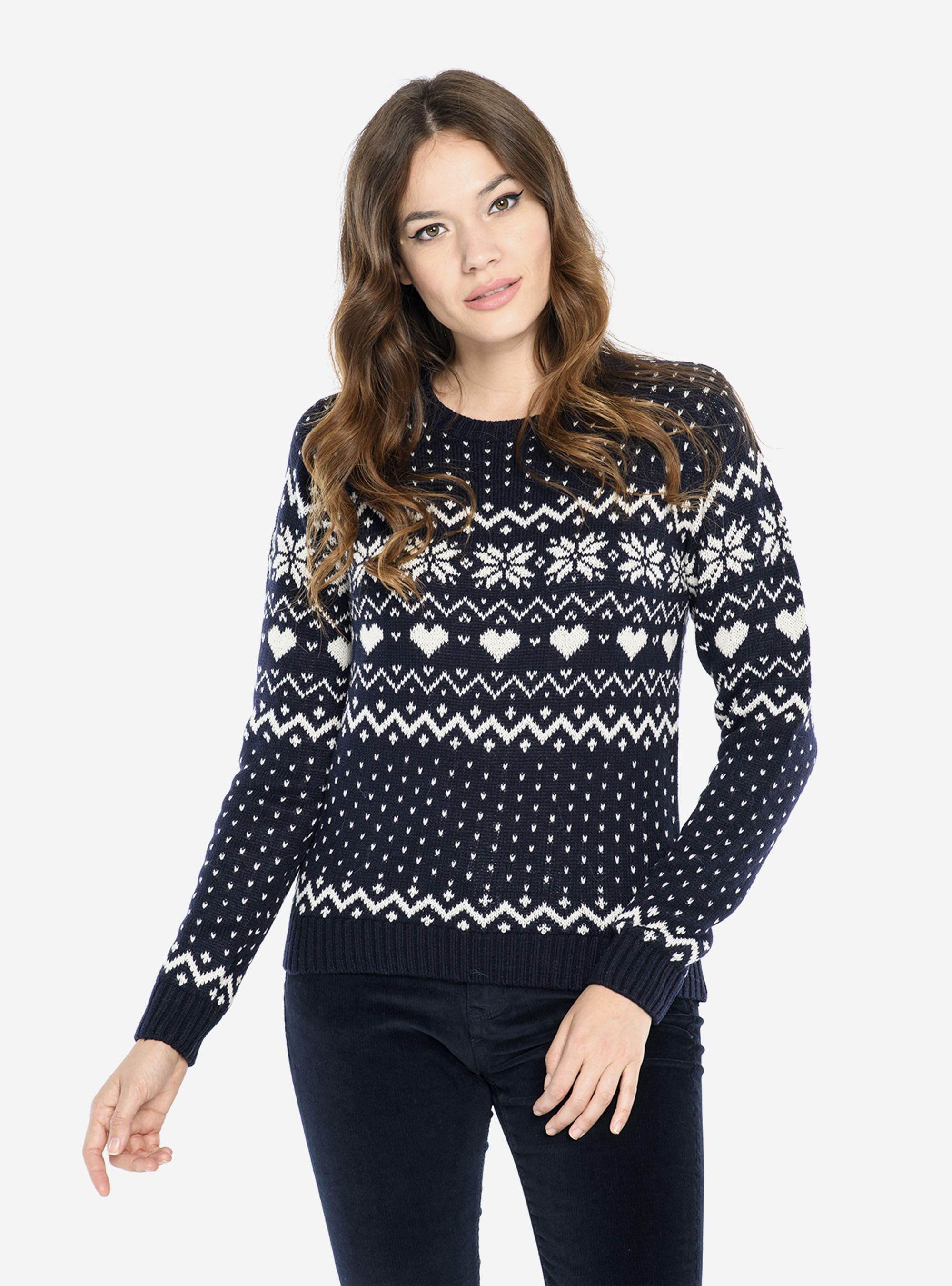 JERSEY DE CUELLO REDONDO CON MOTIVOS NAVIDEÑOS, AZUL MARINO