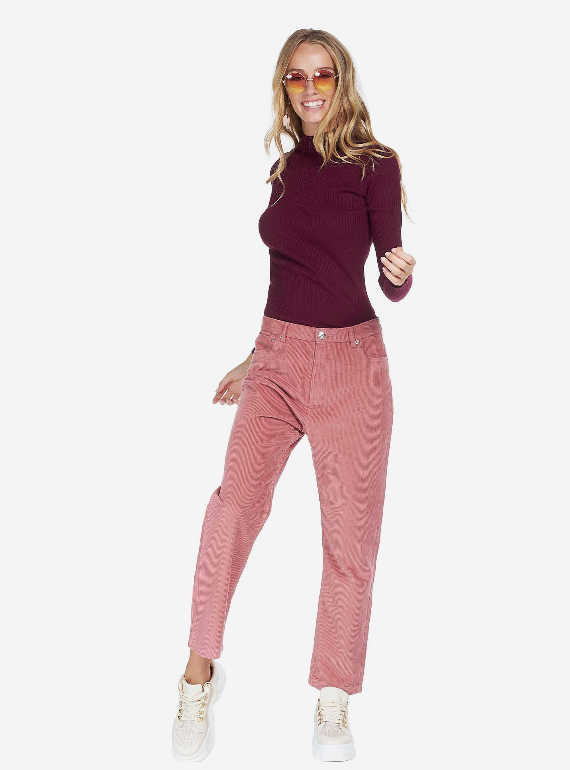 RIBBED VELVET PANTS, PINK