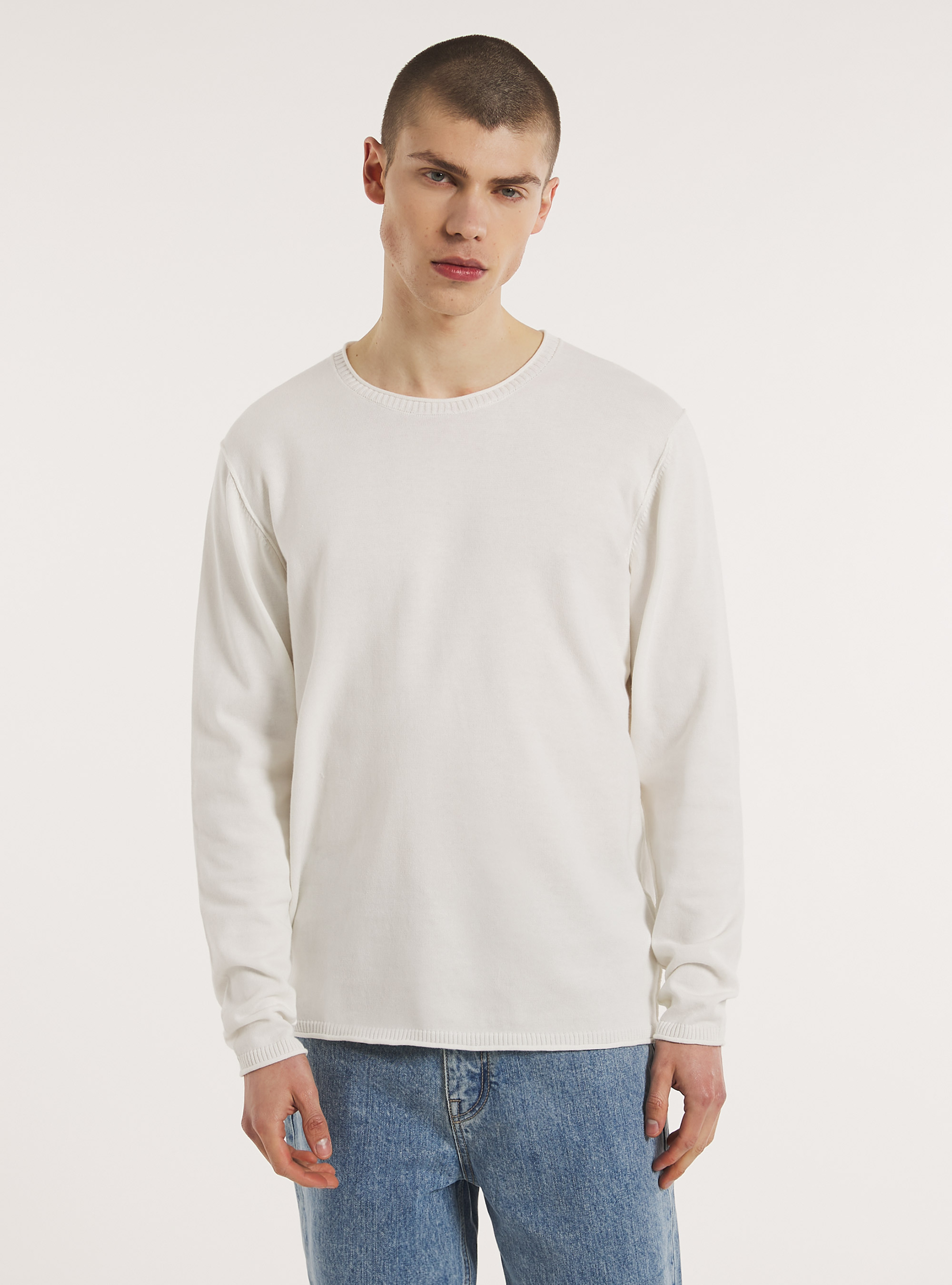 Round-neck cotton pullover, WH2 WHITE