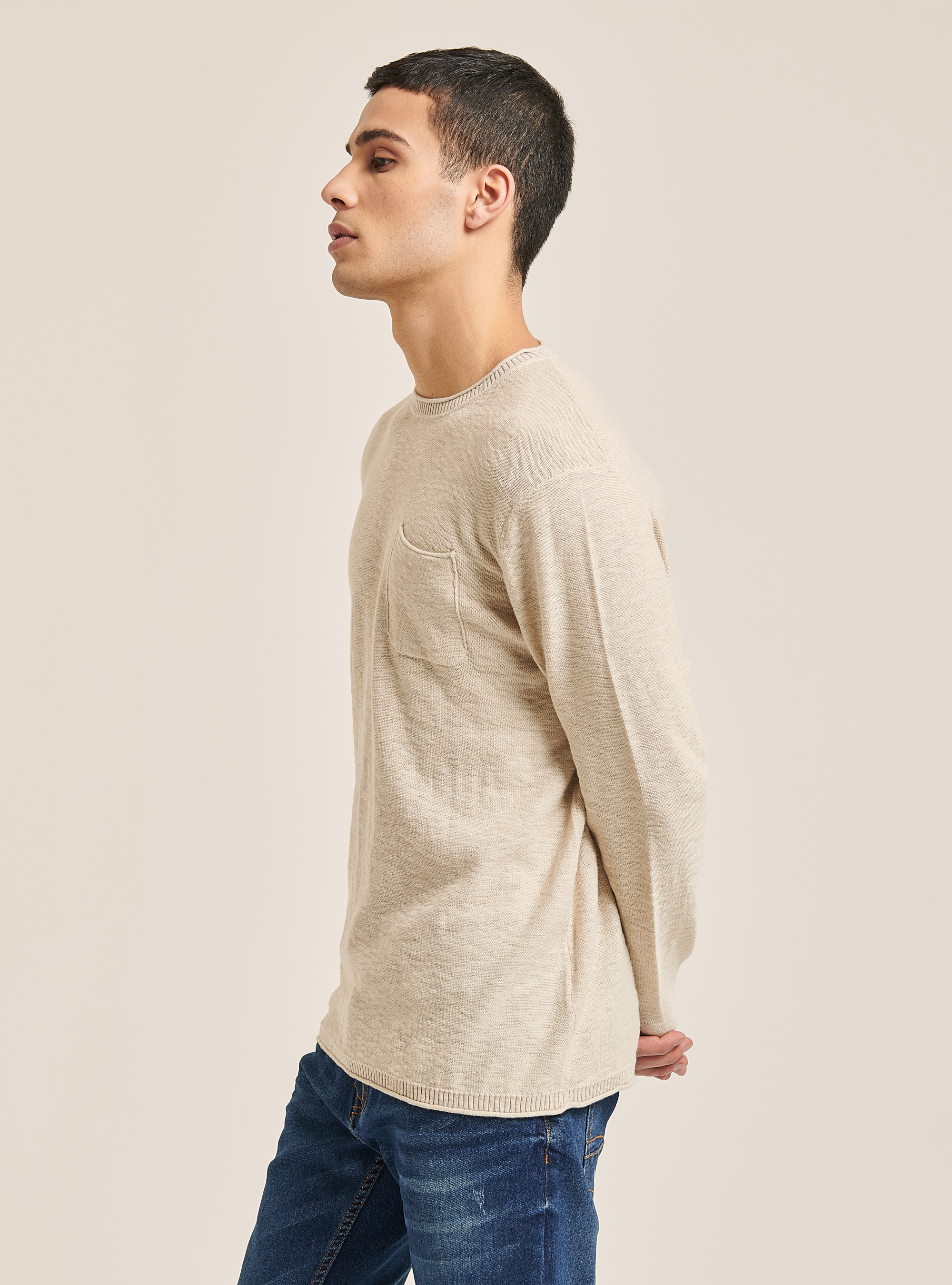 Pullover with roll neck and breast pocket, BG3 BEIGE LIGHT