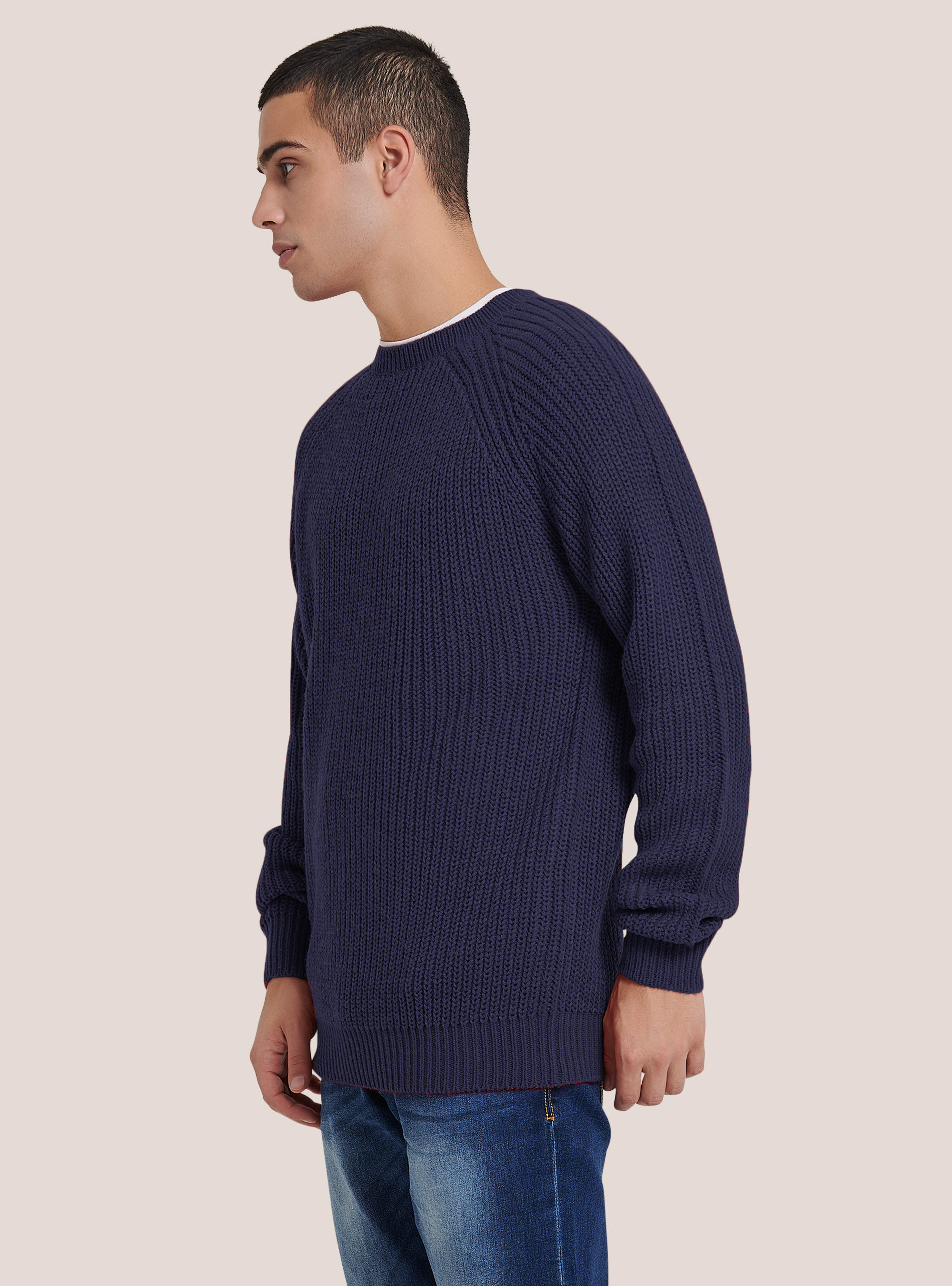English rib crew-neck pullover, NA1 NAVY DARK