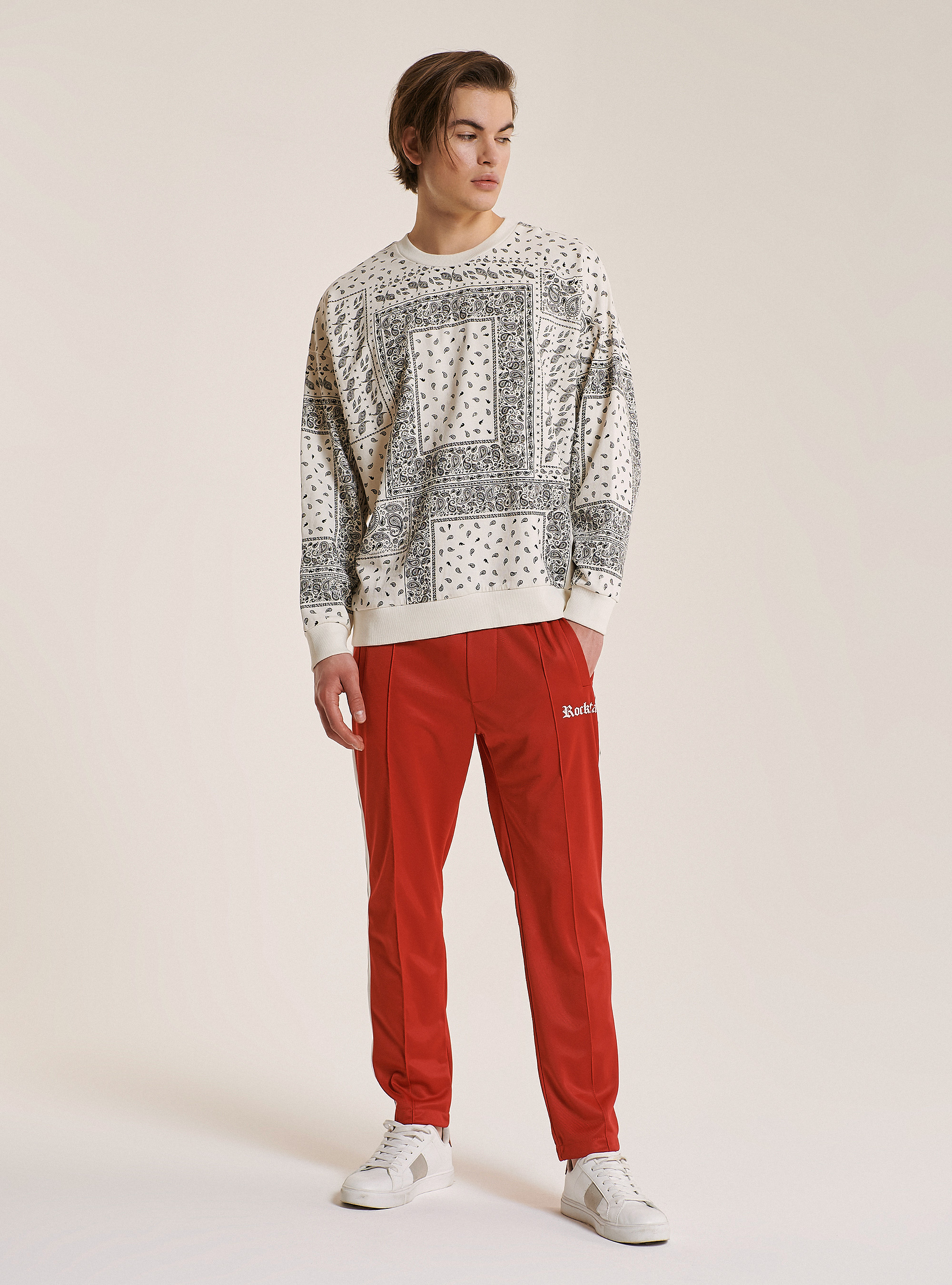 Ringhals-Sweatshirt mit Paisley-Print, C0020 OFF WHITE