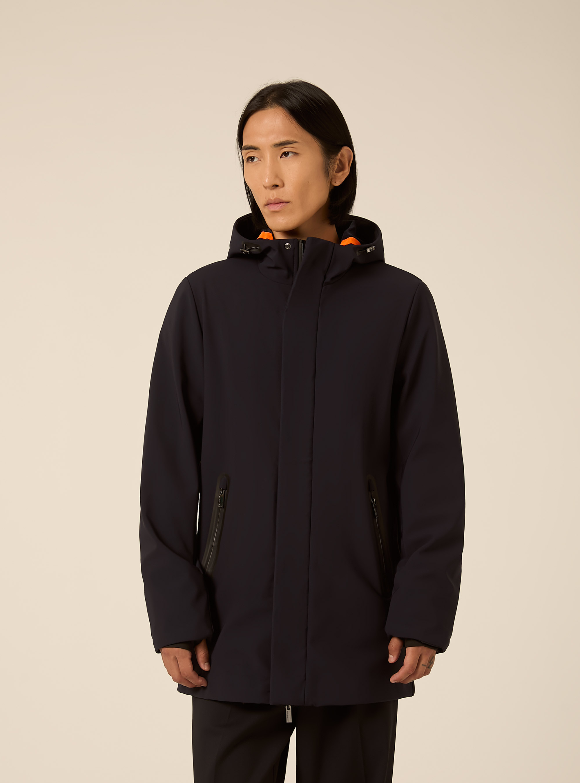 Technical softshell hooded parka with zip, NA1 NAVY DARK