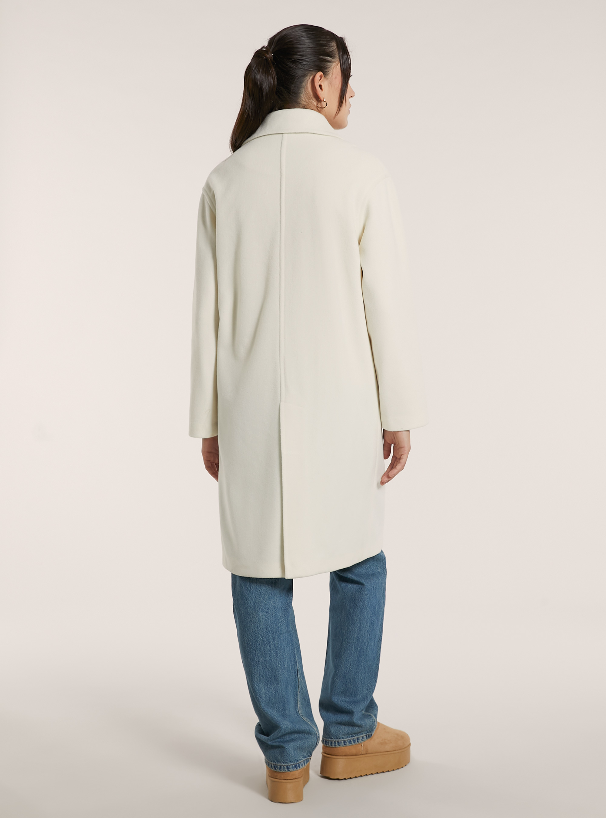 Plain single-breasted coat, WH1 OFF WHITE