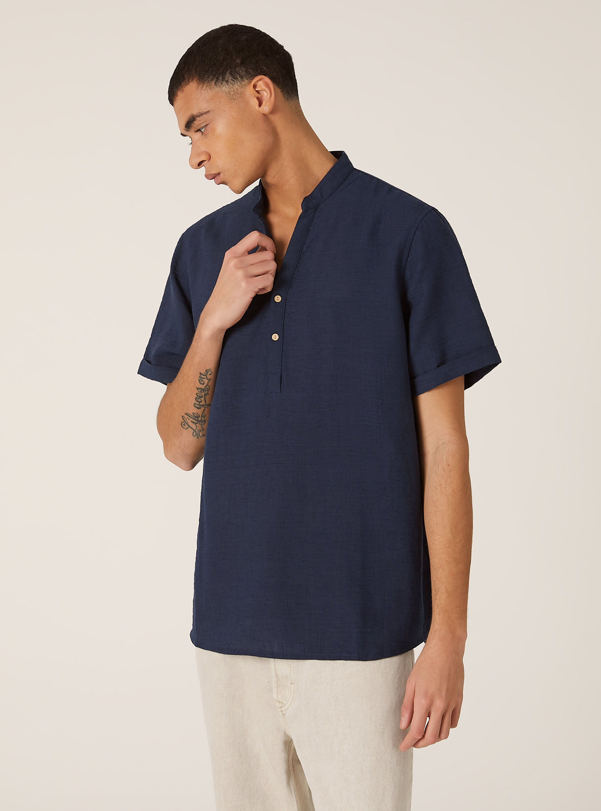 Shirt with Korean collar, NA2 NAVY MEDIUM