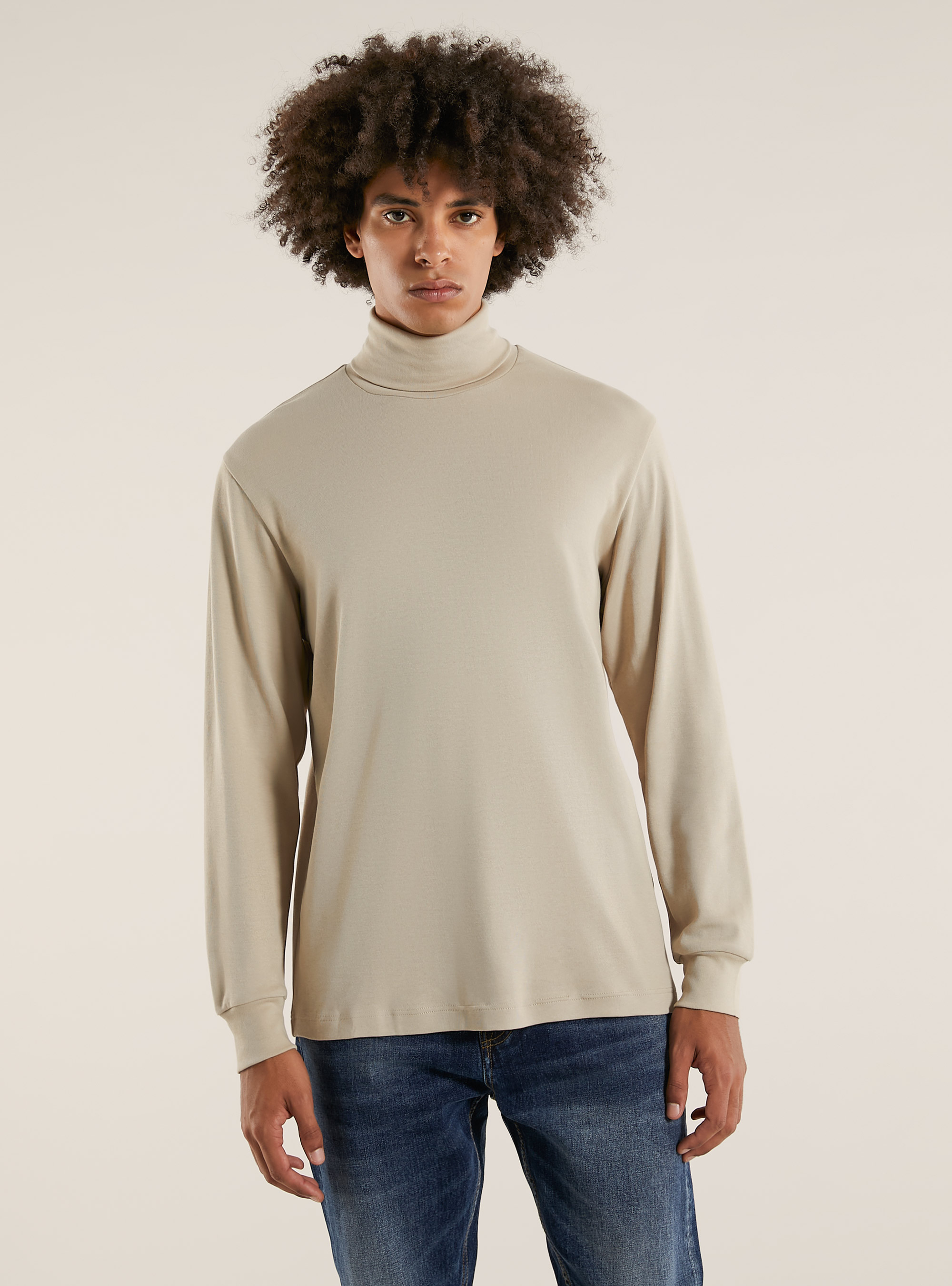 Maglietta a maniche lunghe a collo alto, BG2 BEIGE MEDIUM