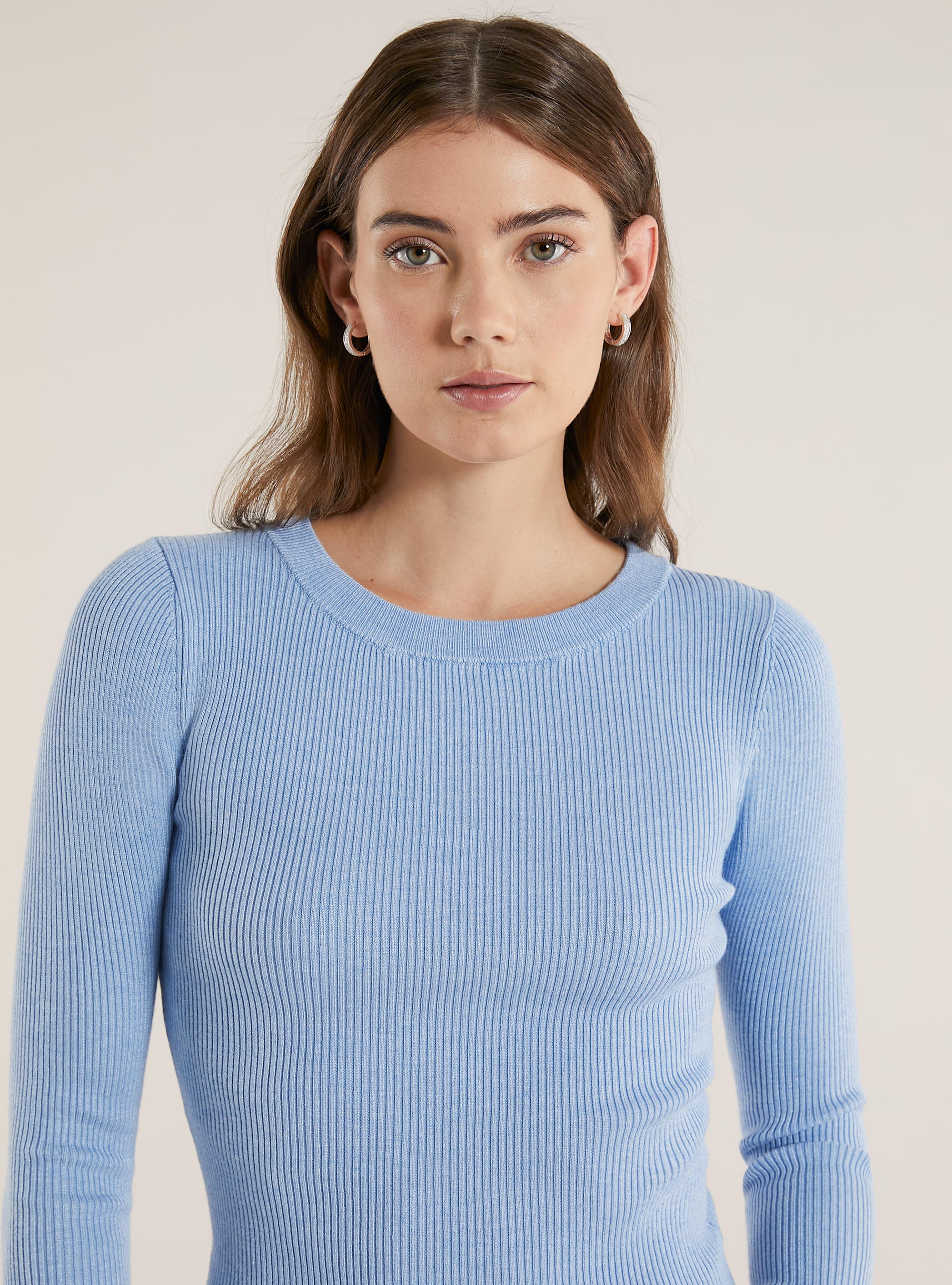 Maglia girocollo a coste, MAZ2 AZURE MEL MEDIUM