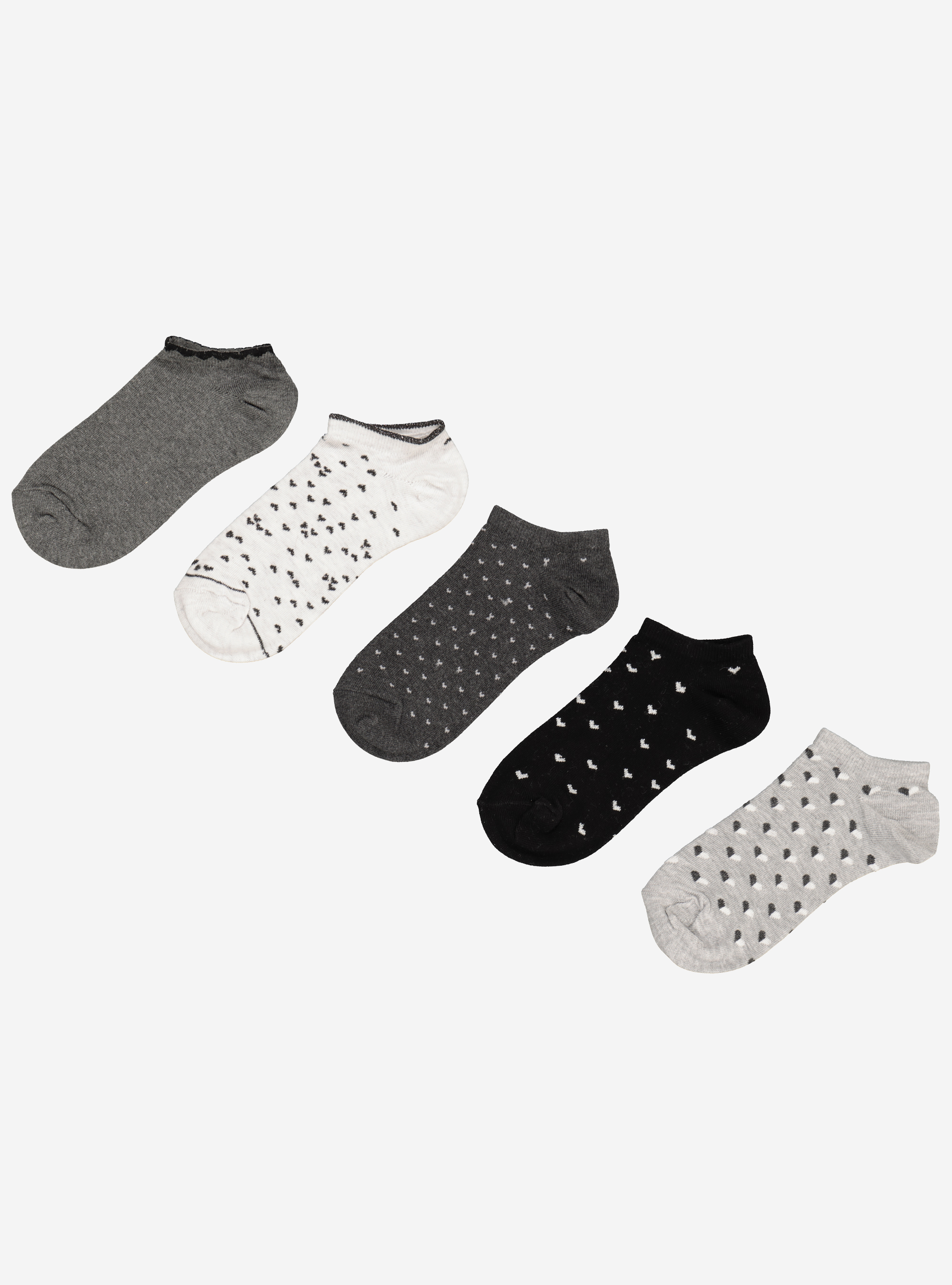 Pacco di 5 paia di calzini corti con fantasia a cuori, MULTICOLORE