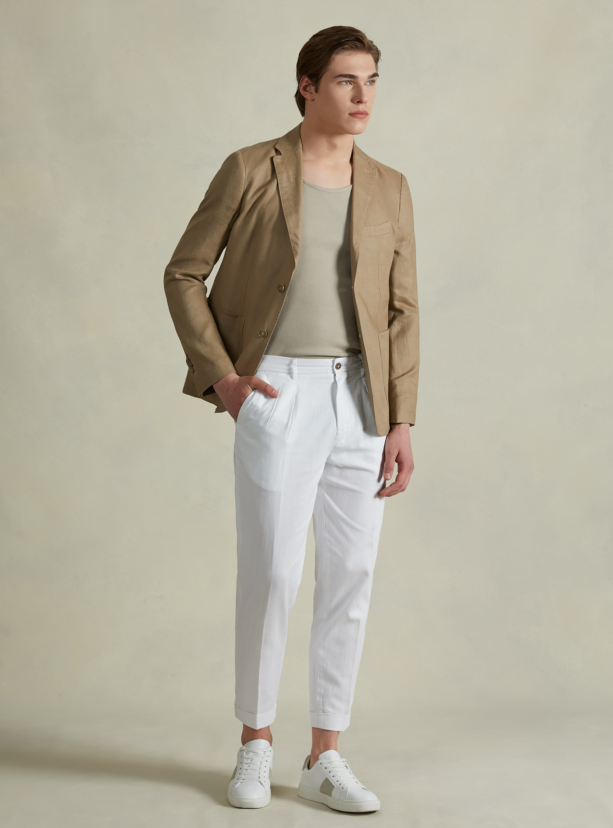 Pure linen jacket, BG1 BEIGE DARK