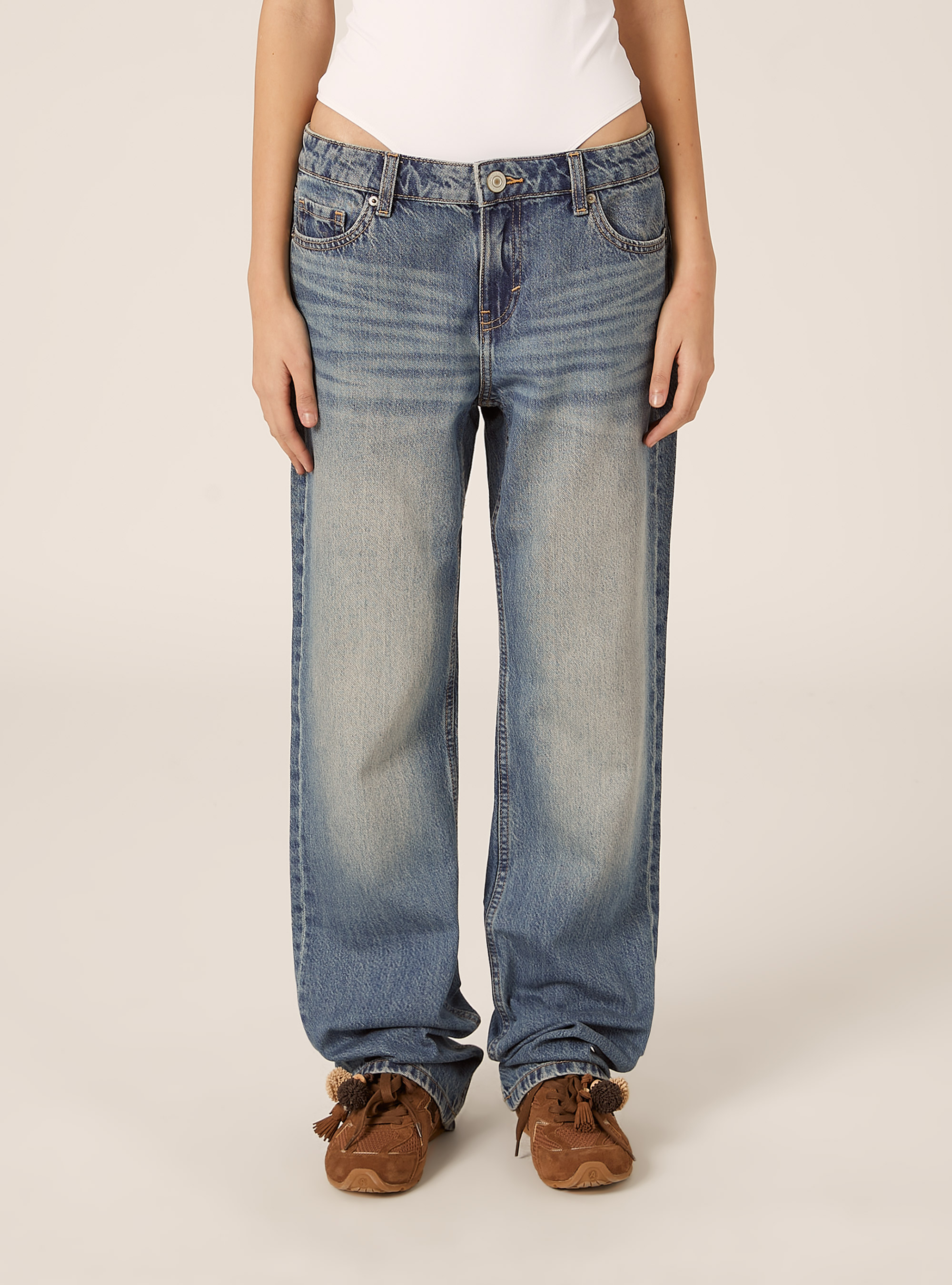Jeans straight low waist, D003 MEDIUM BLUE