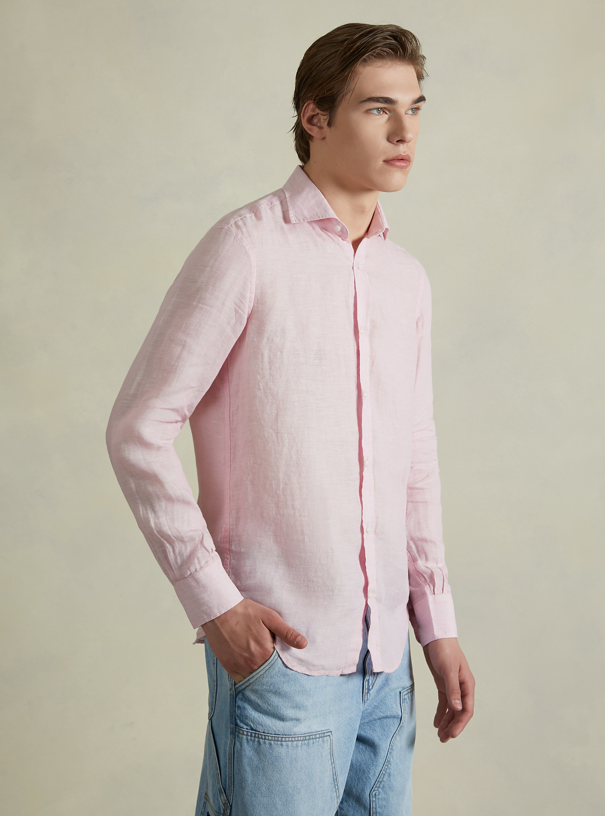 Camicia in puro lino a maniche lunghe, PK3 PINK LIGHT