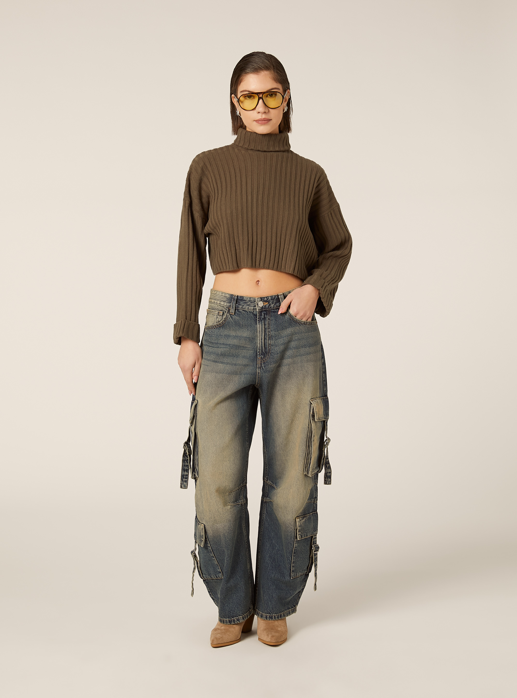 Cropped high-neck pullover, KY2 KAKY MEDIUM