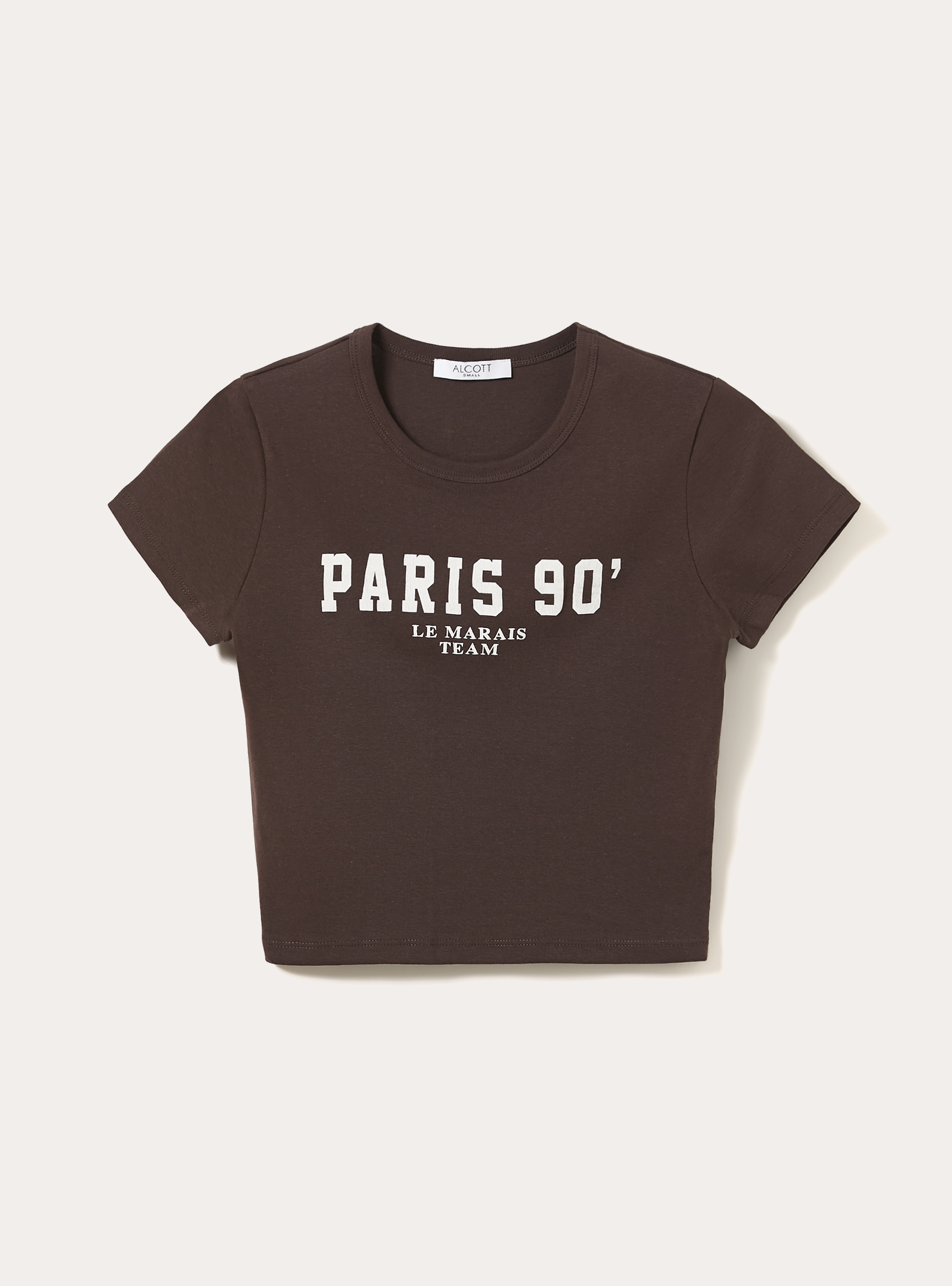 Kurz&auml;rmeliges Crop-T-Shirt mit College-Grafik-Print, BR1 BROWN DARK